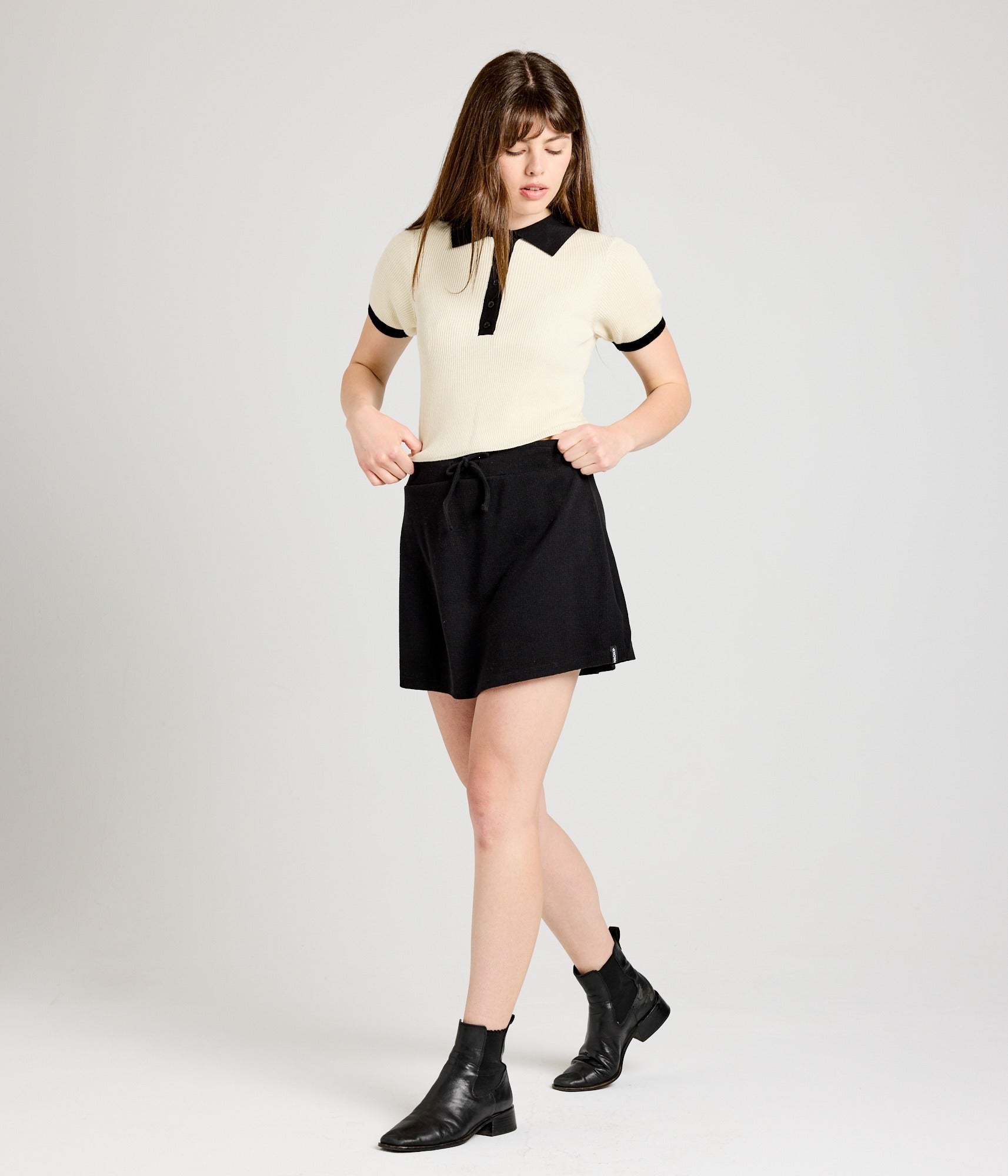Zuri Knit Polo Top - Pearl