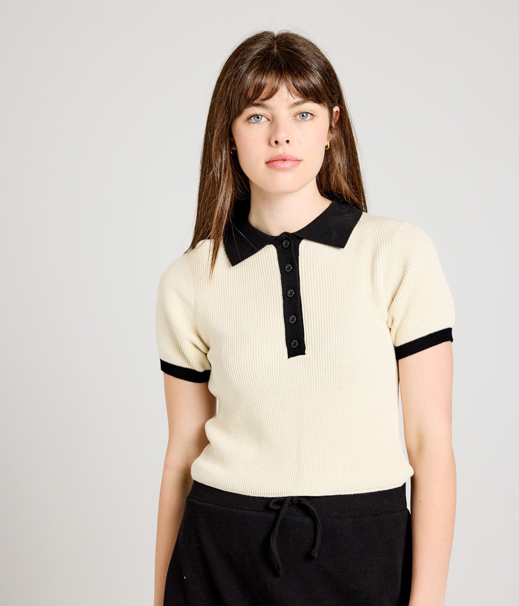 Zuri Knit Polo Top - Pearl