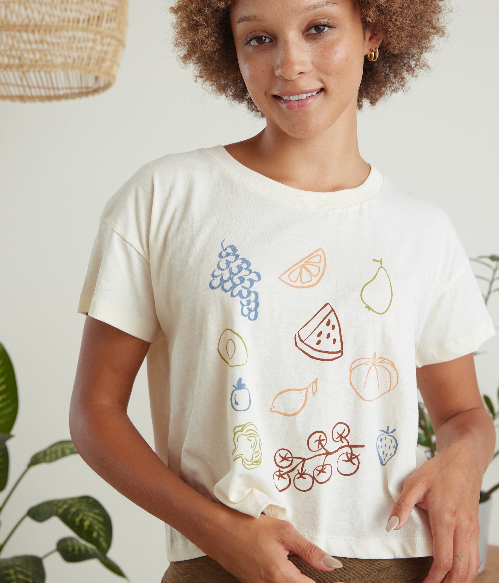Fruits & Veggies Crop Tee - Stone