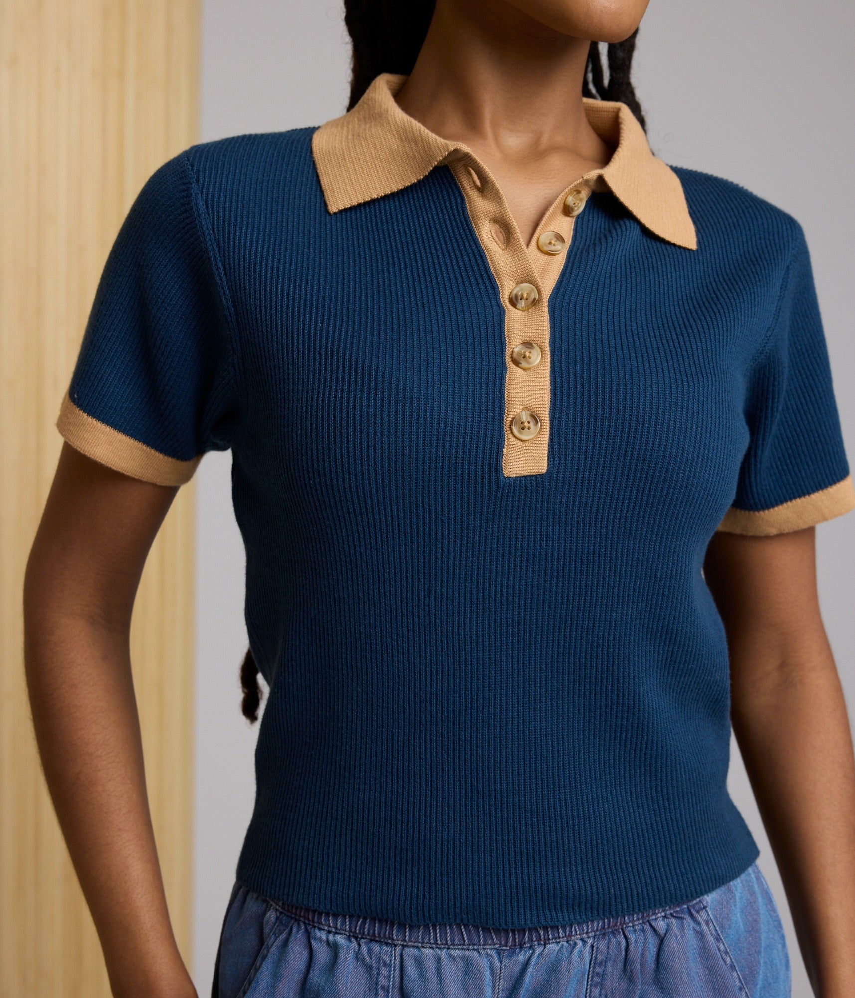 Zuri Knit Polo Top - Sapphire