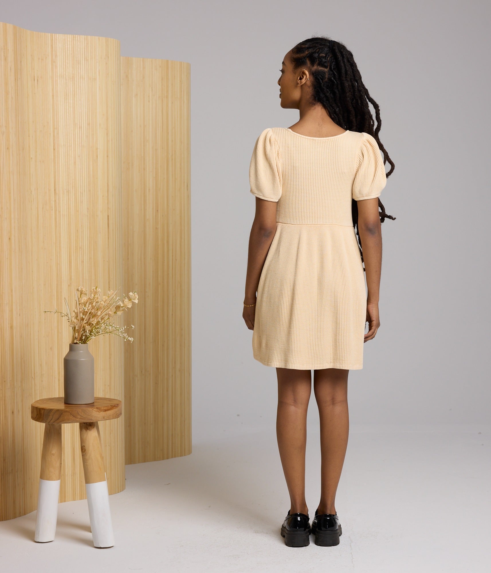 Ethel Waffle Knit Dress - Dusty Peach