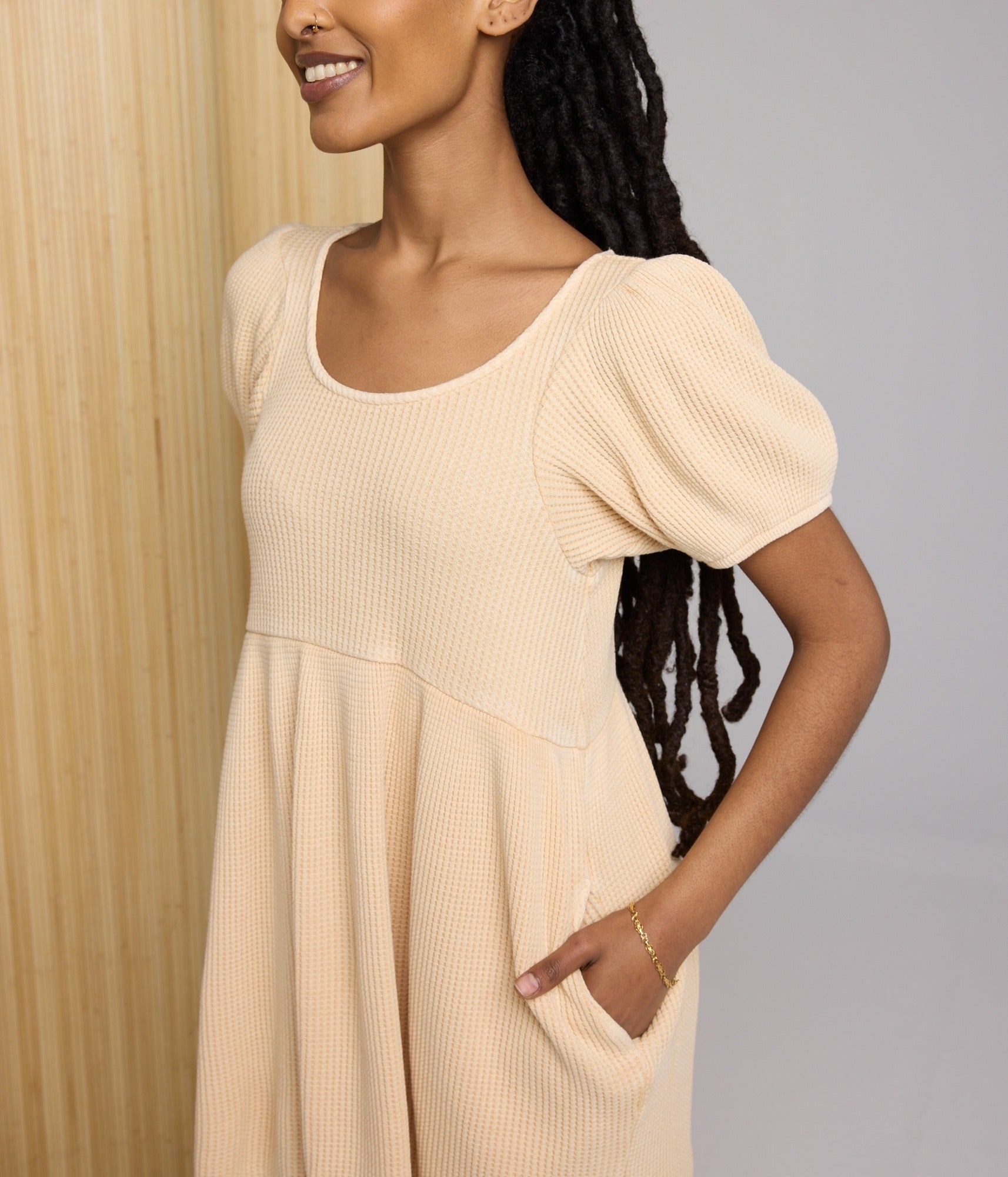 Ethel Waffle Knit Dress - Dusty Peach
