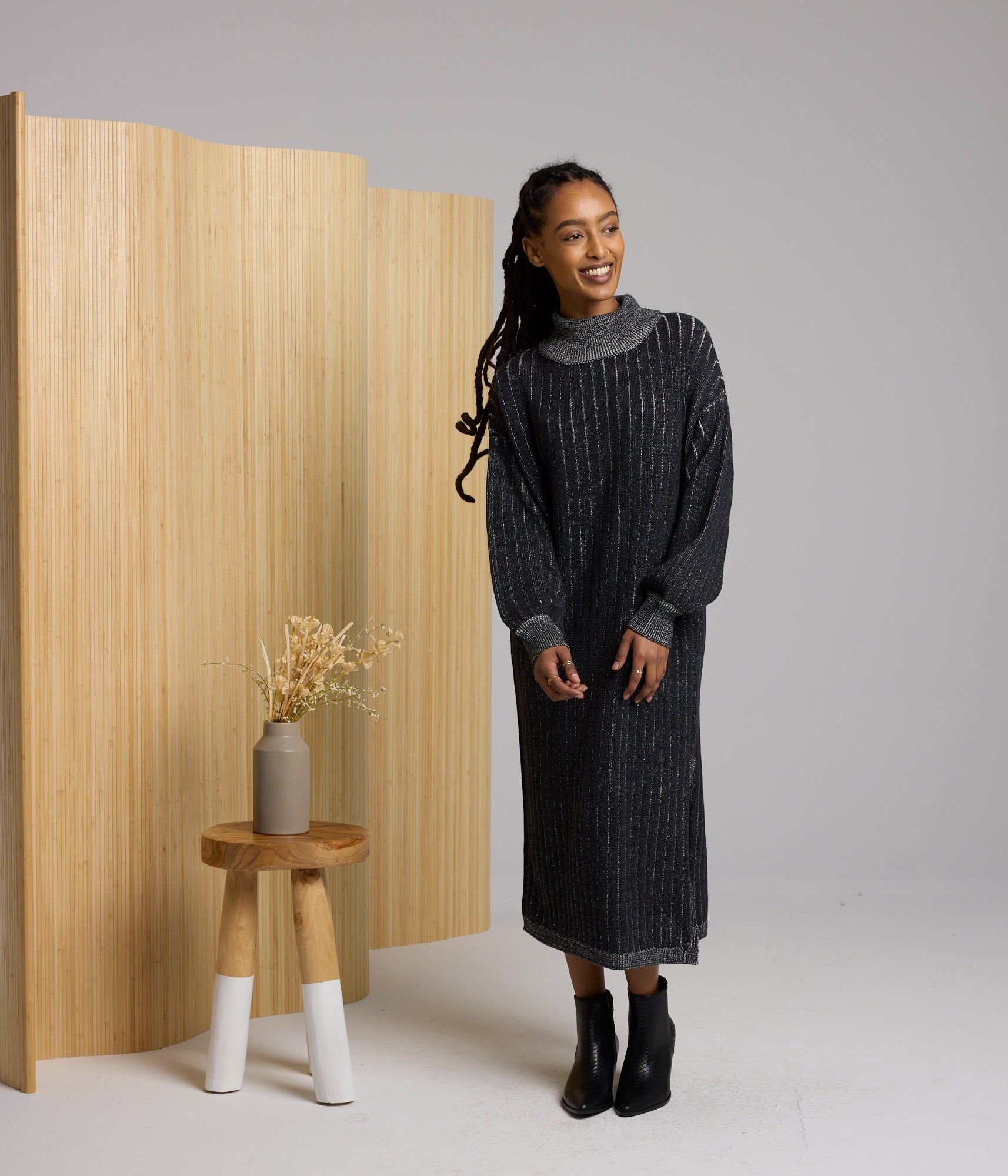 Marion Sweater Dress - Black/Pearl