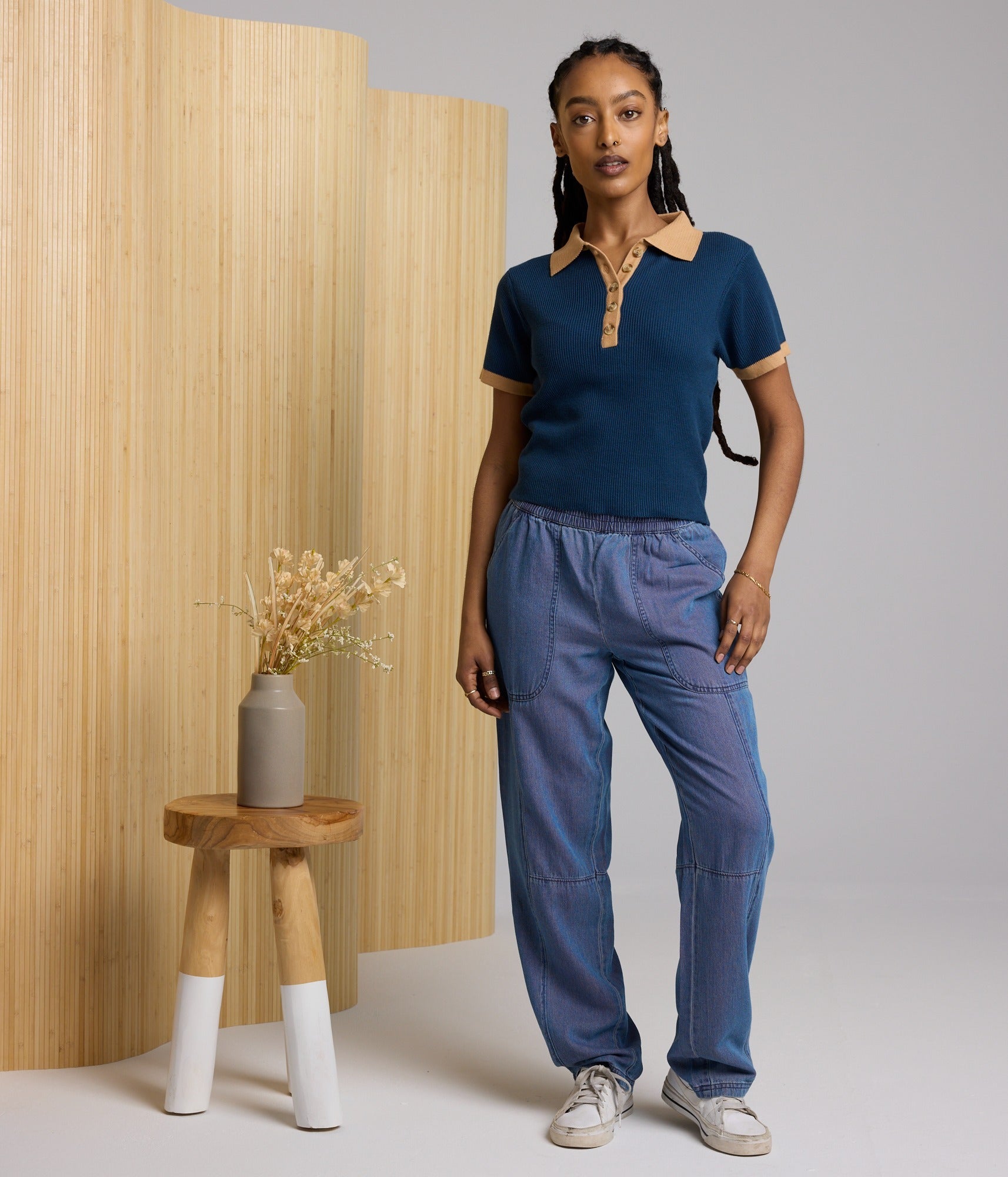 Zuri Knit Polo Top - Sapphire