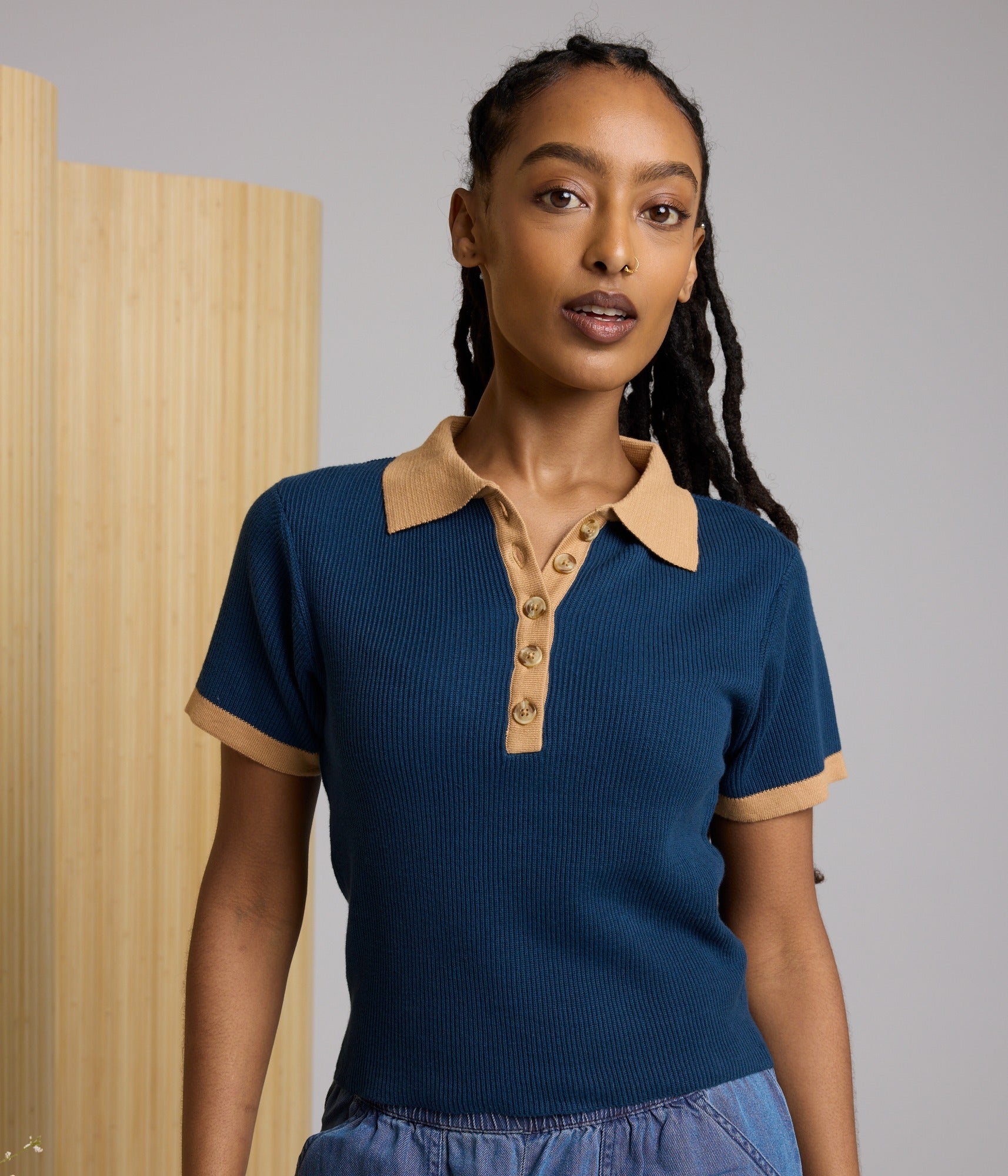 Zuri Knit Polo Top - Sapphire