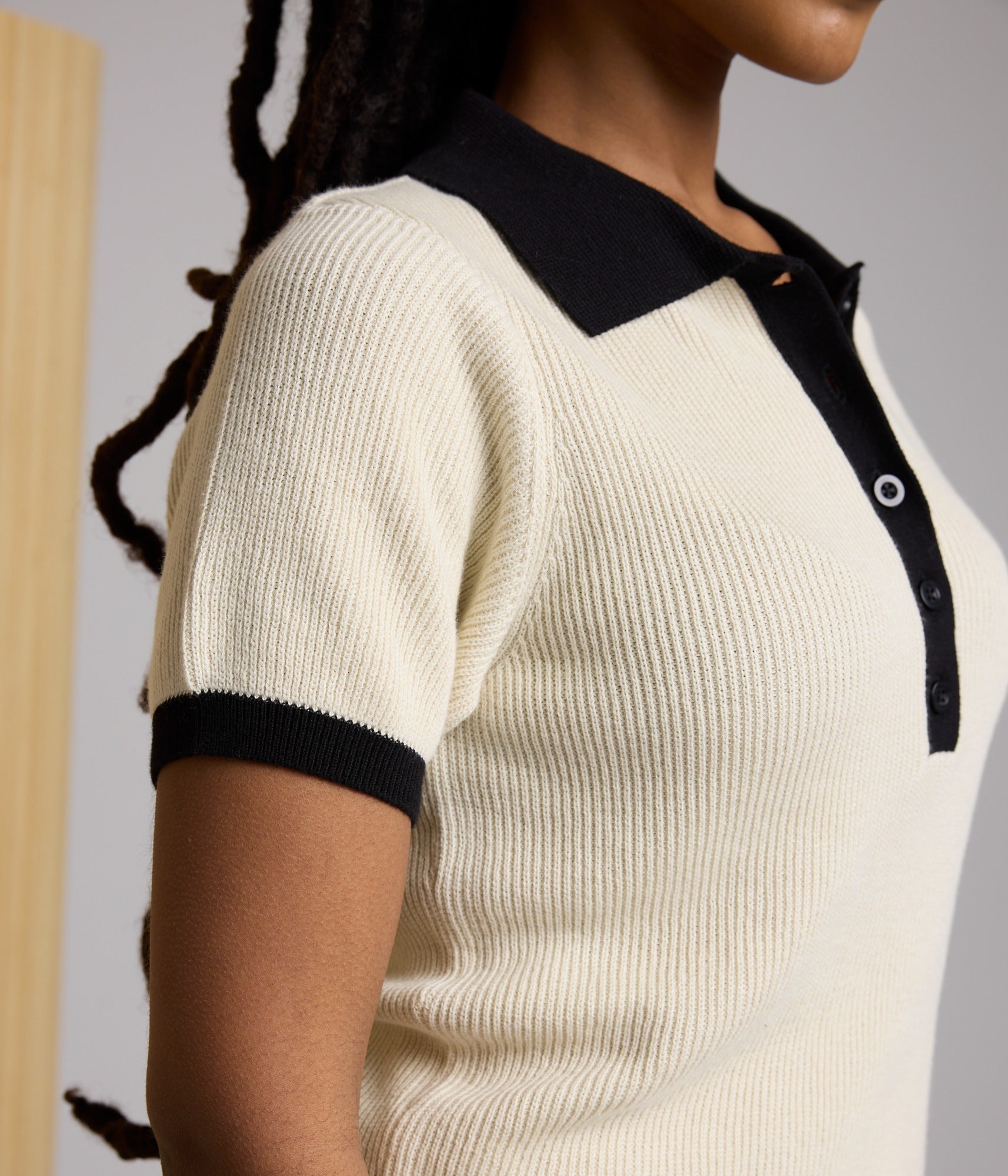 Zuri Knit Polo Top - Pearl