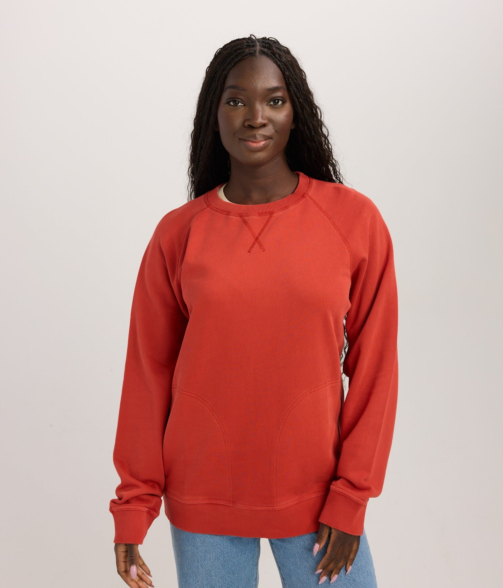 Unisex Pocket Crewneck Sweatshirt - Red