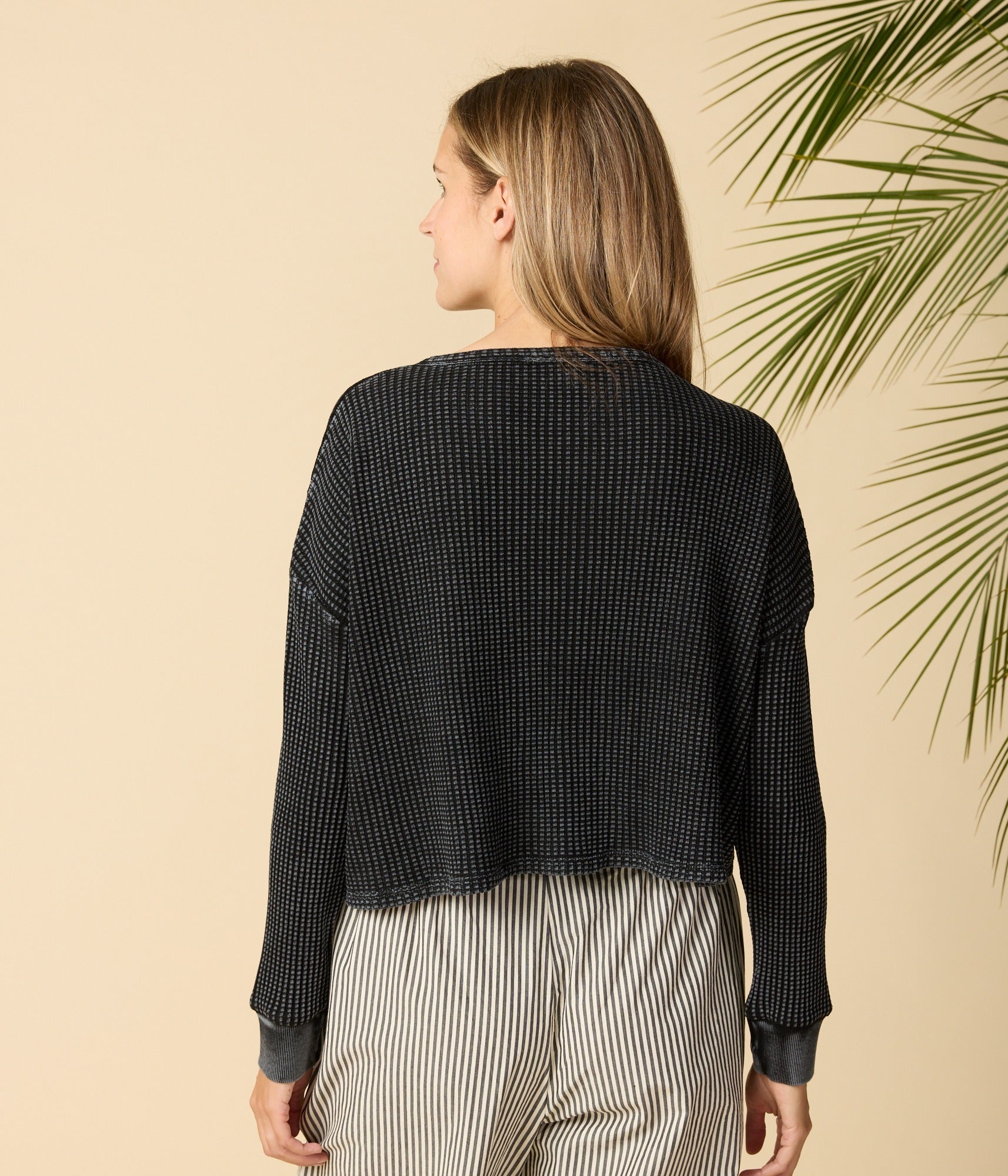 Cris Waffle Knit Top - Black