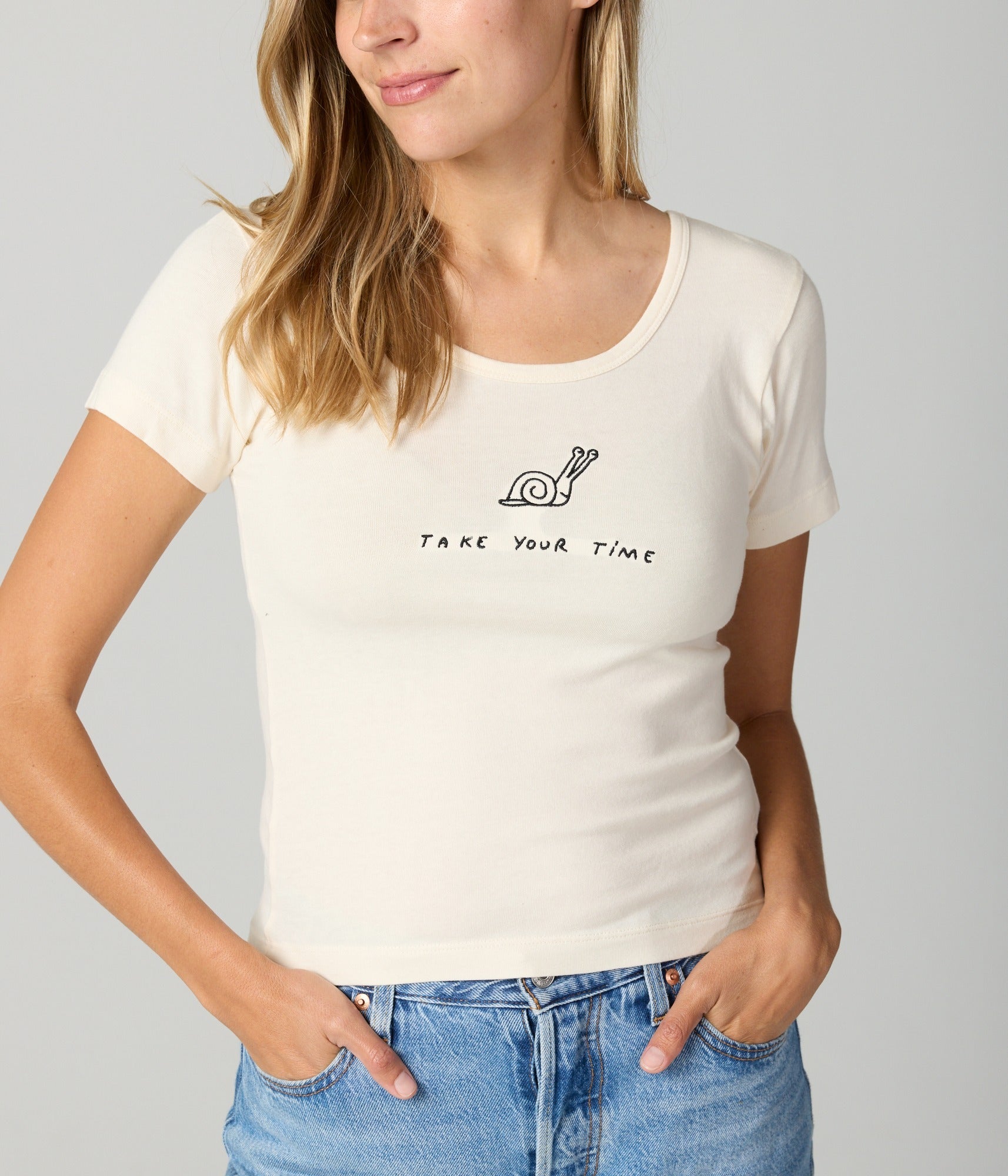 Take Your Time Baby Tee - Pearl