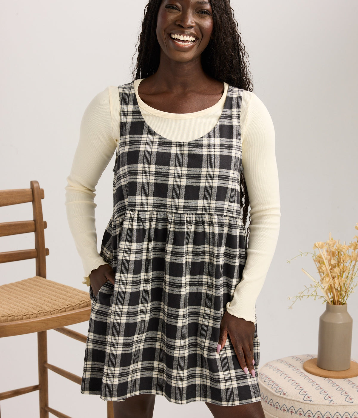 Glenwood Flannel Dress - Black/Pearl