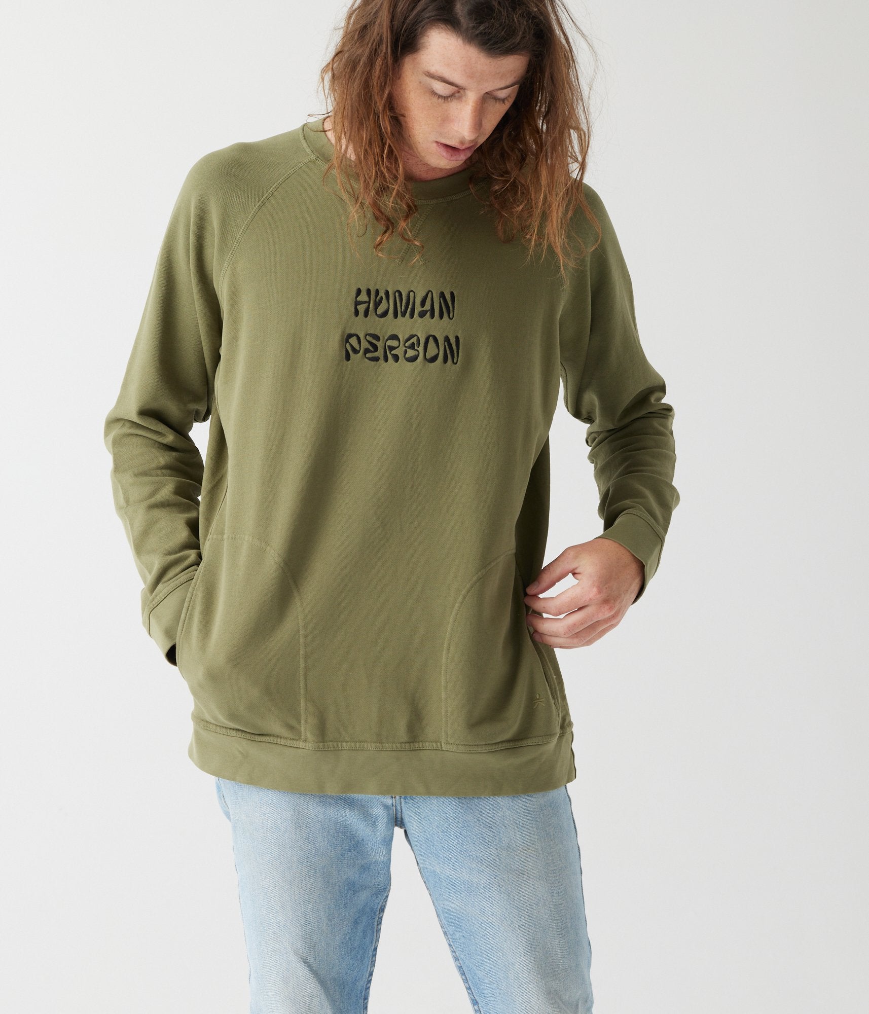 Human Person Crewneck Sweatshirt - Army