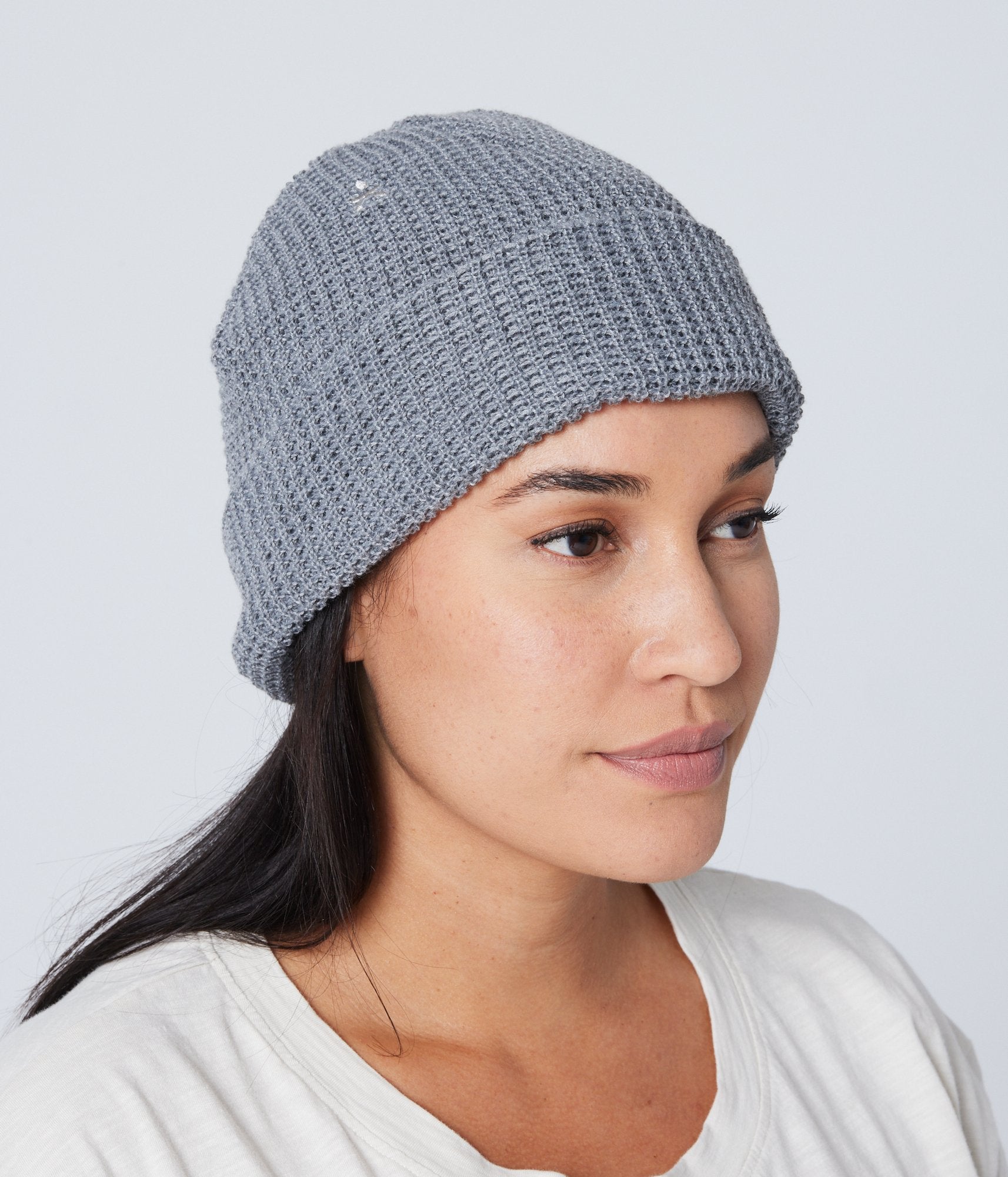 Recycled Waffle-Knit Beanie - Grey