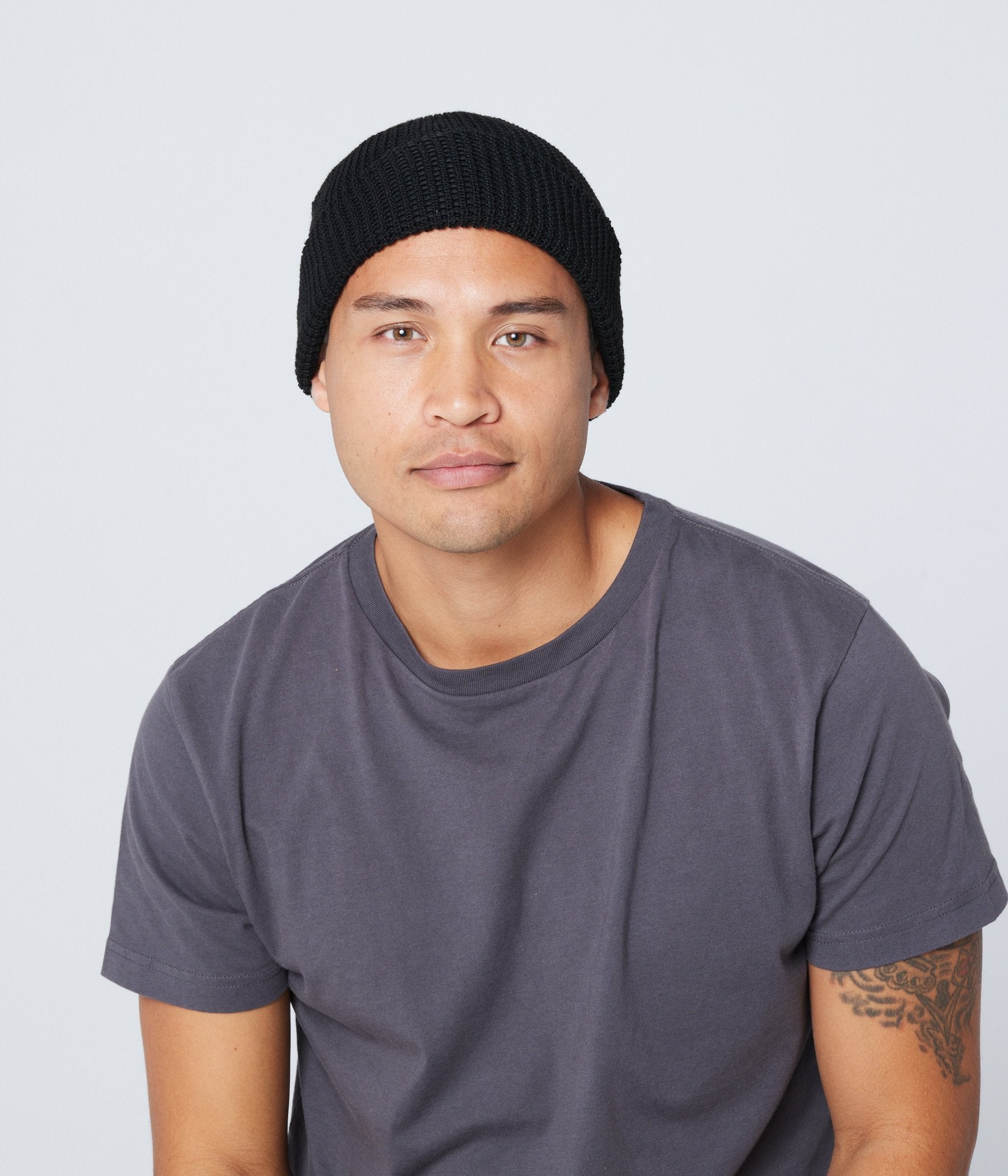 Recycled Waffle-Knit Beanie - Black