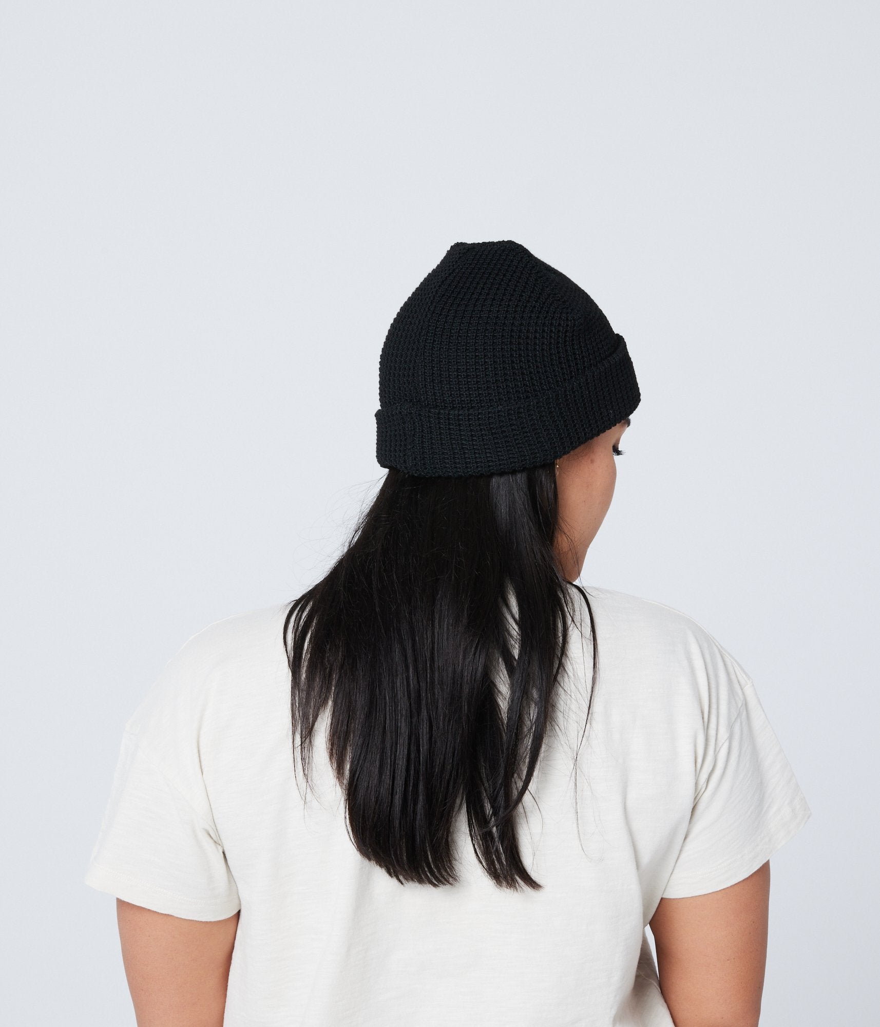 Recycled Waffle-Knit Beanie - Black