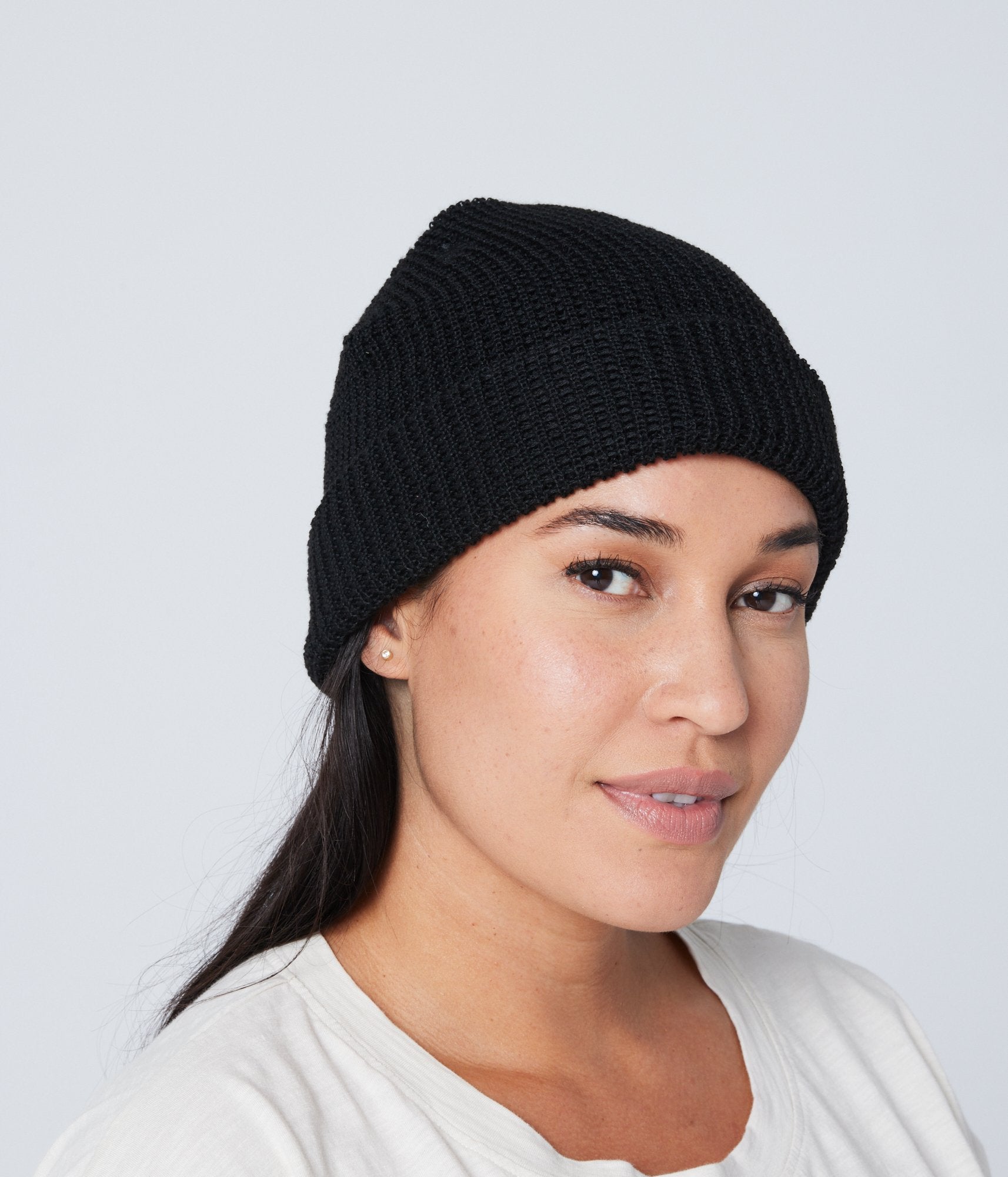 Recycled Waffle-Knit Beanie - Black