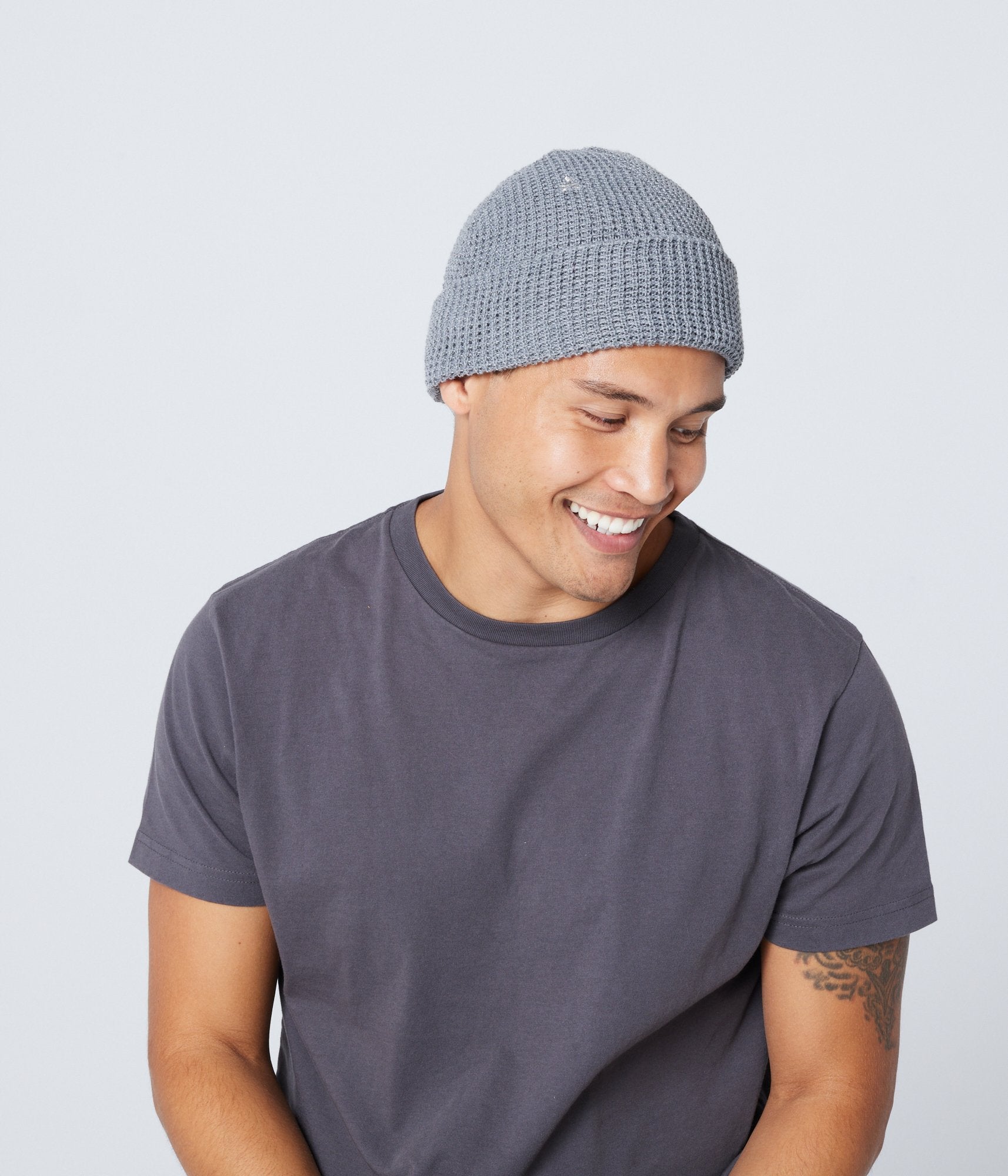 Recycled Waffle-Knit Beanie - Grey