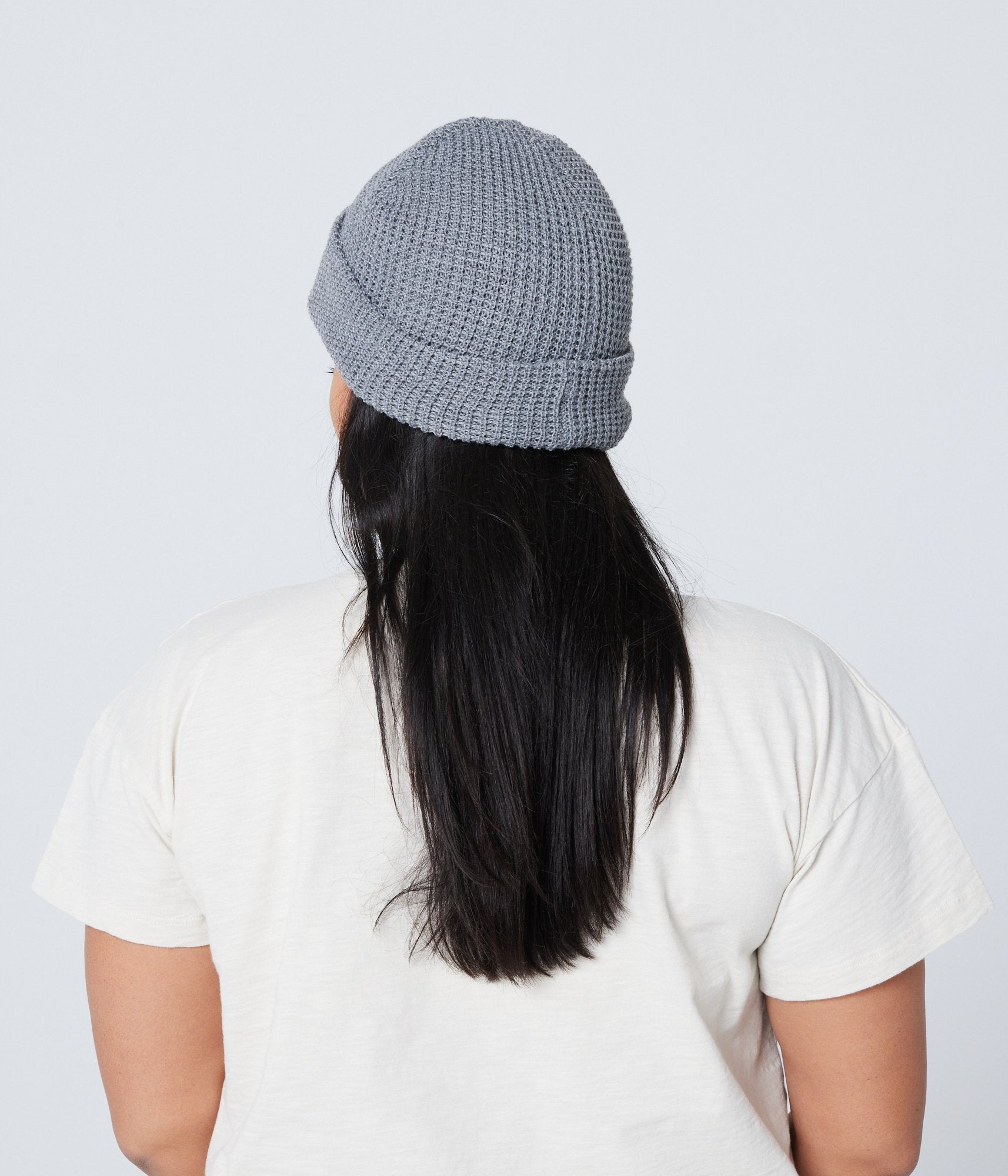 Recycled Waffle-Knit Beanie - Grey