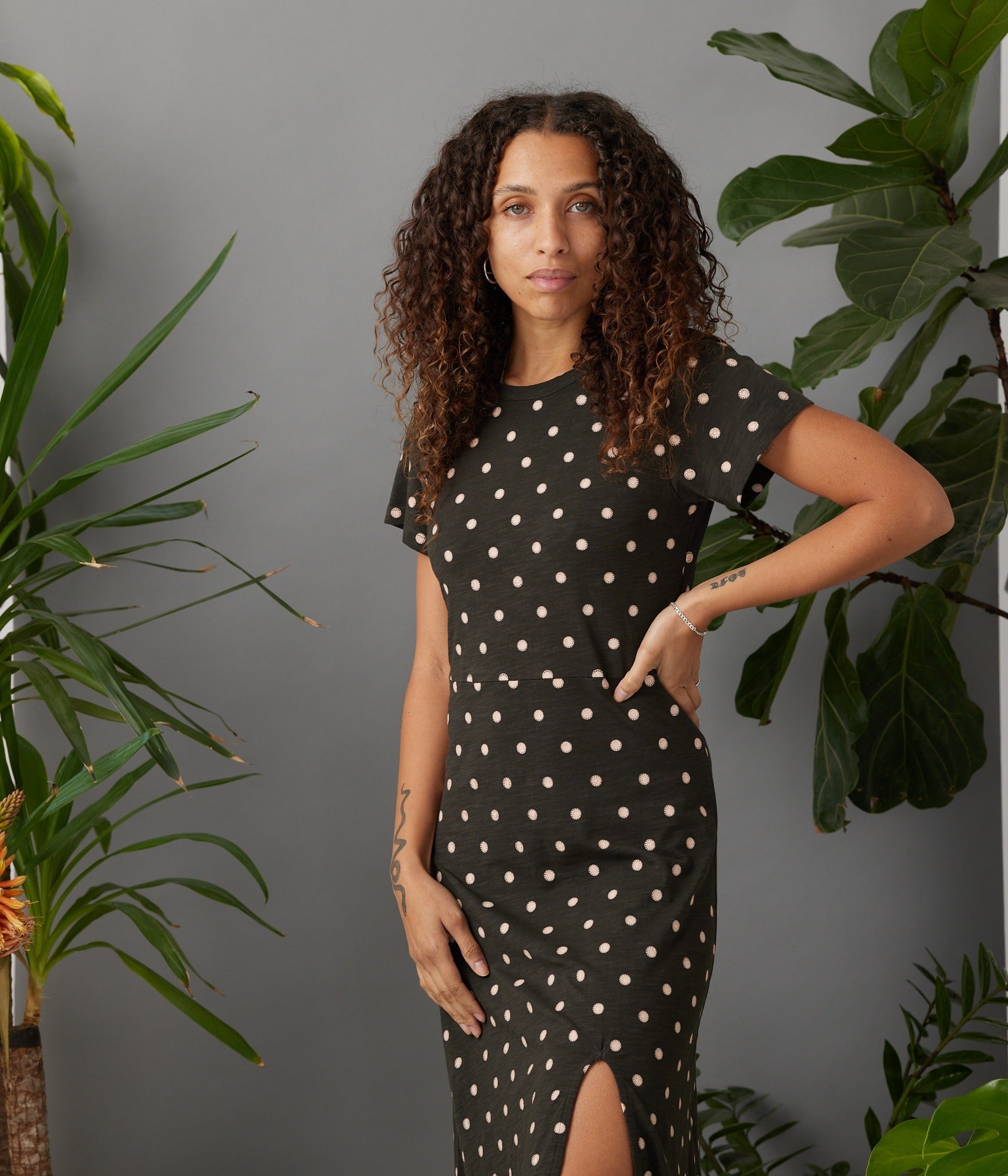 Claudia Dress - Washed Black Dots