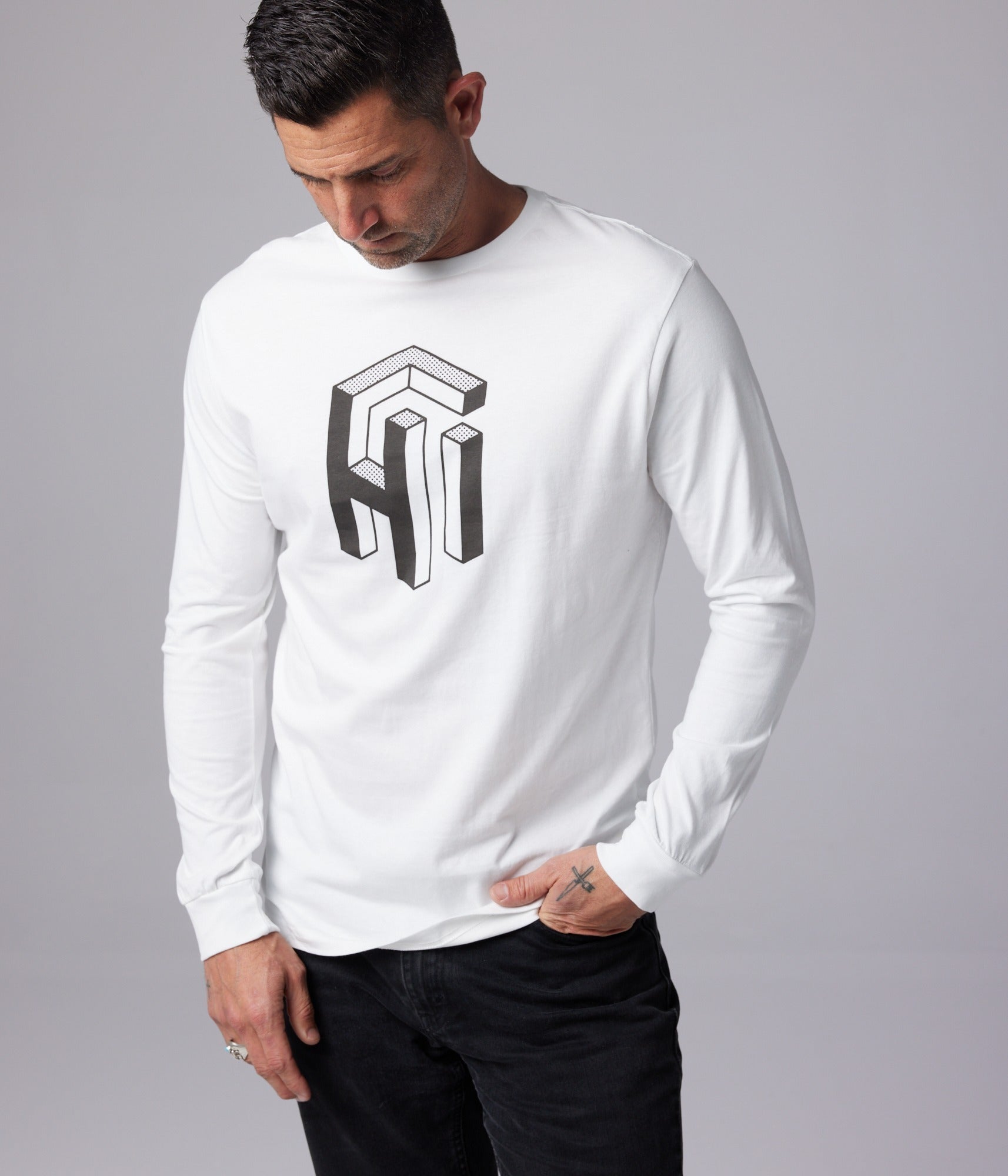 Hi Long Sleeve Unisex Tee - White