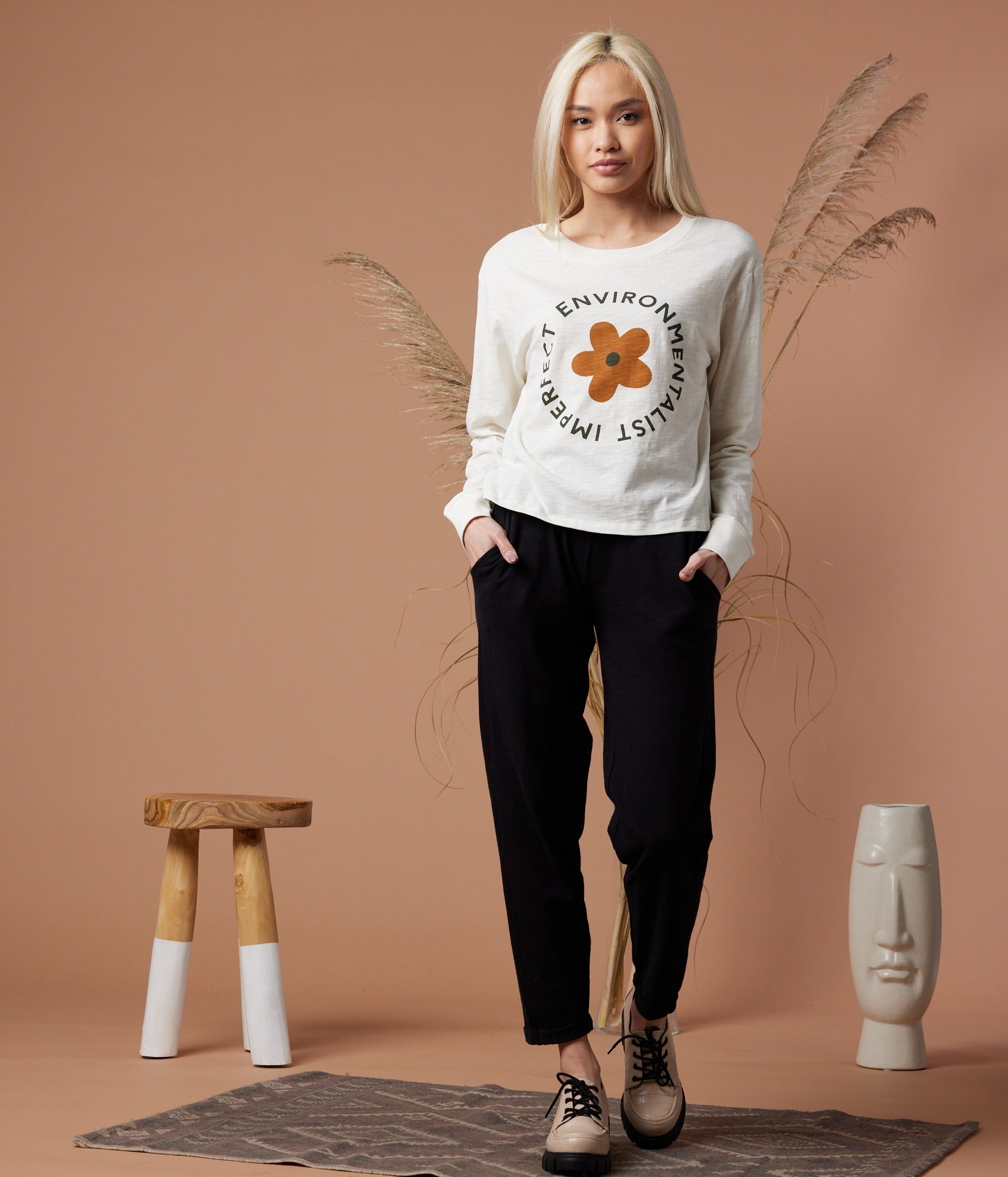 Imperfect Flower Long Sleeve Tee - Stone