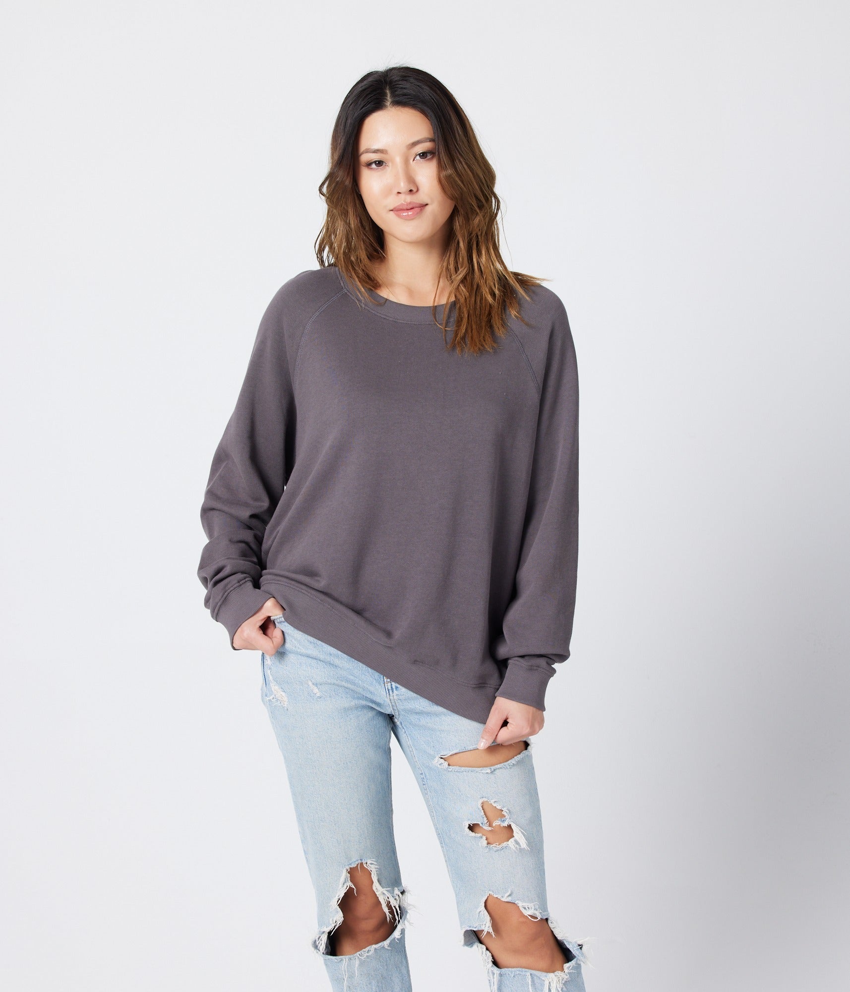 Women's Raglan Sweatshirt - Charcoal