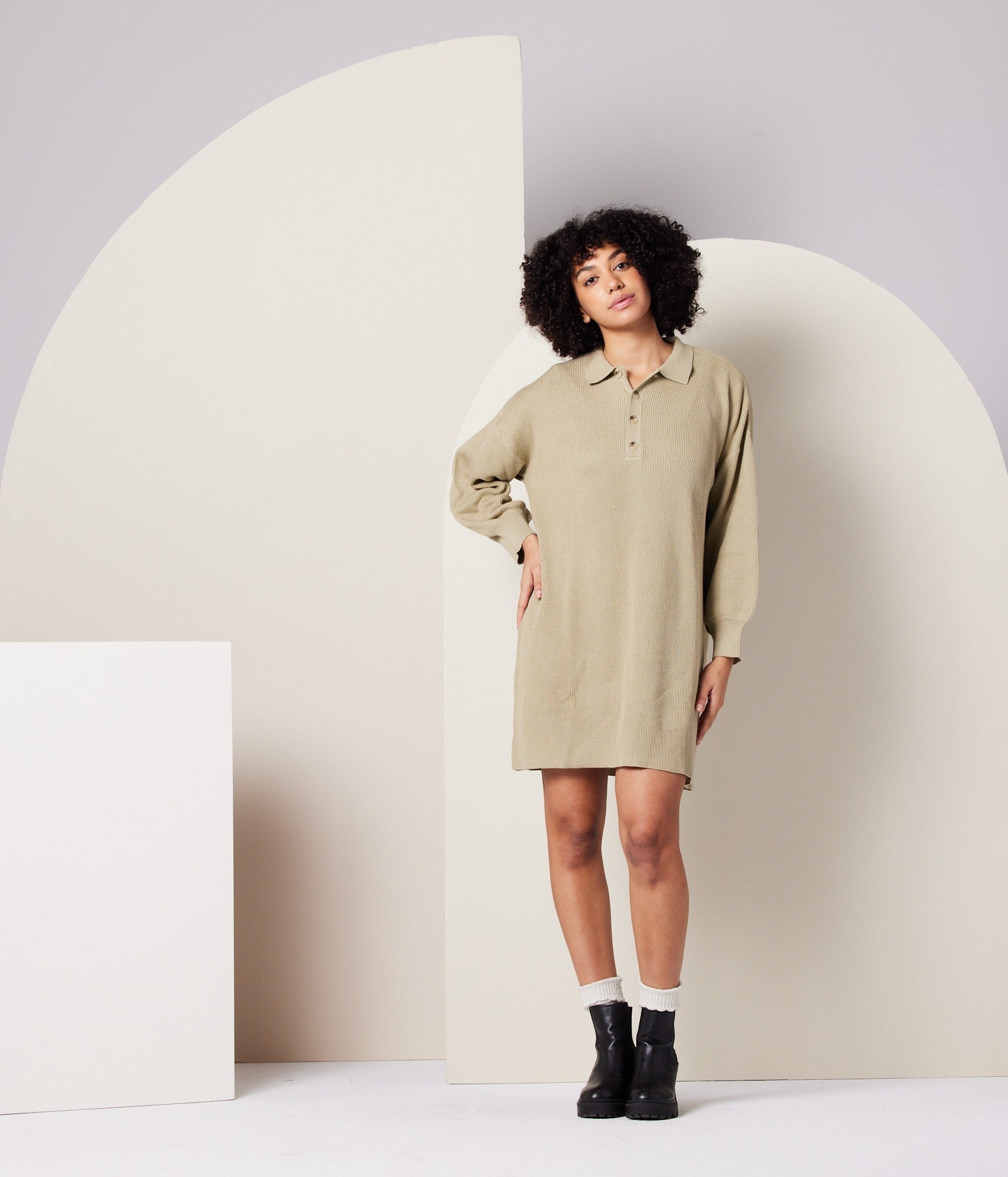 Griffin Sweater Dress - Khaki Green