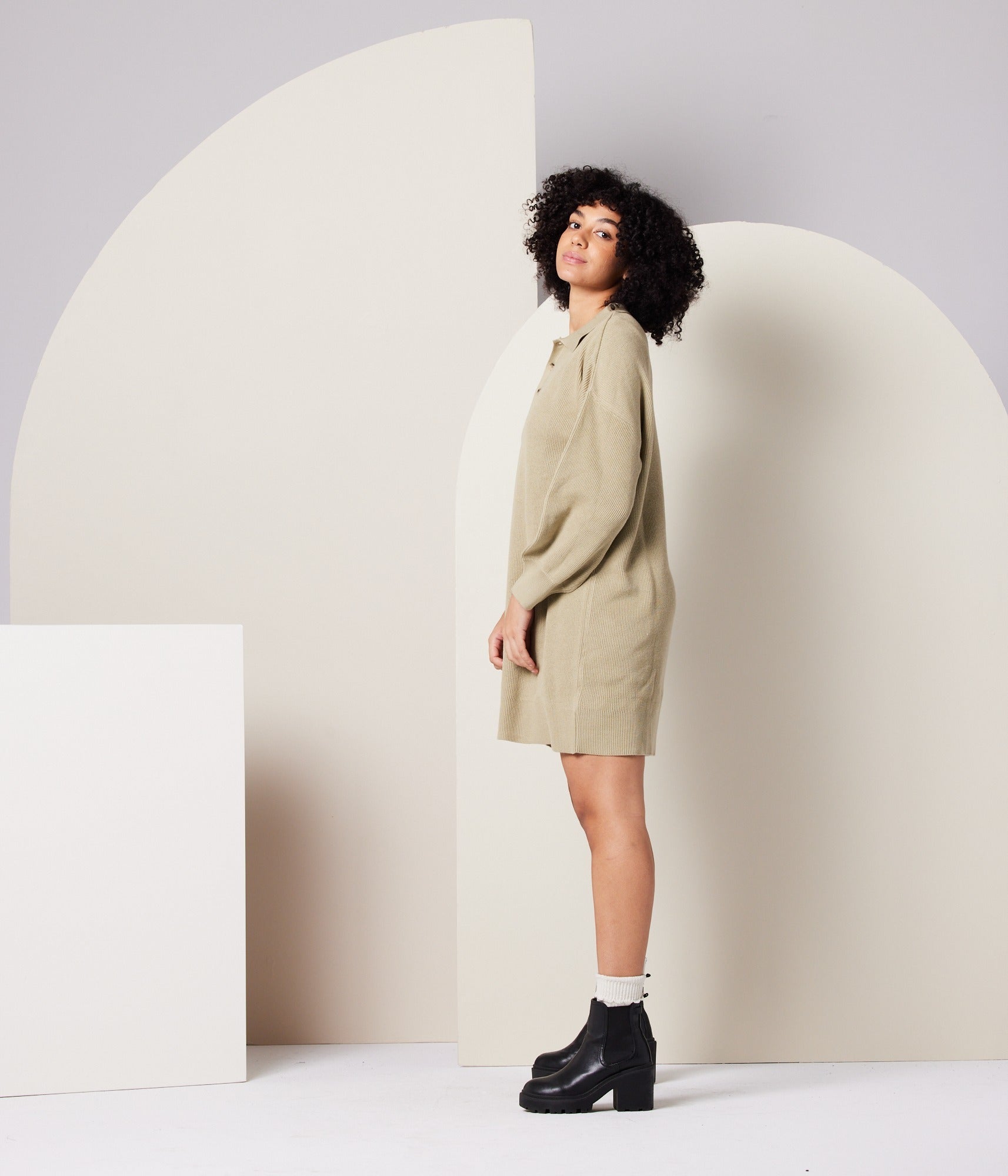 Griffin Sweater Dress - Khaki Green