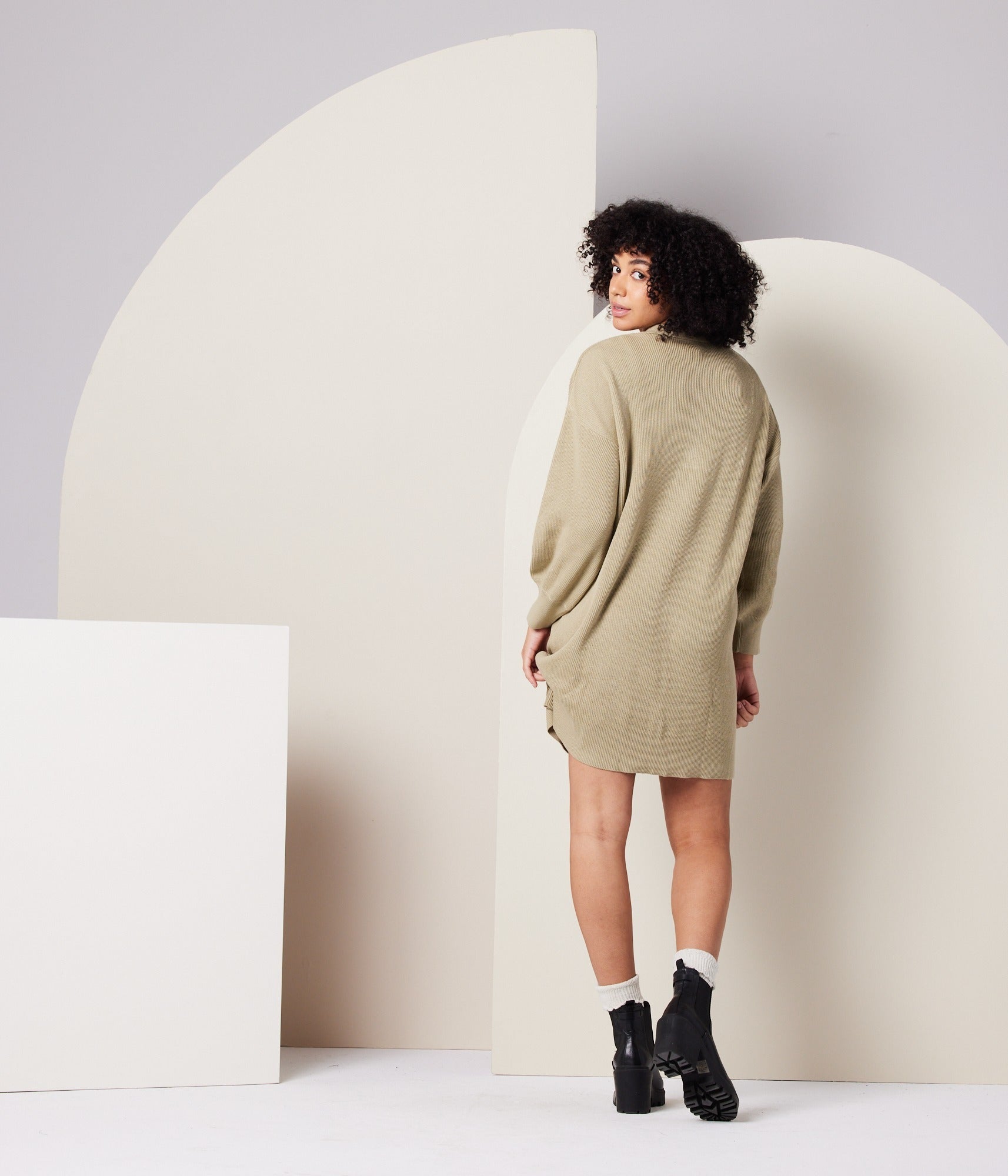 Griffin Sweater Dress - Khaki Green