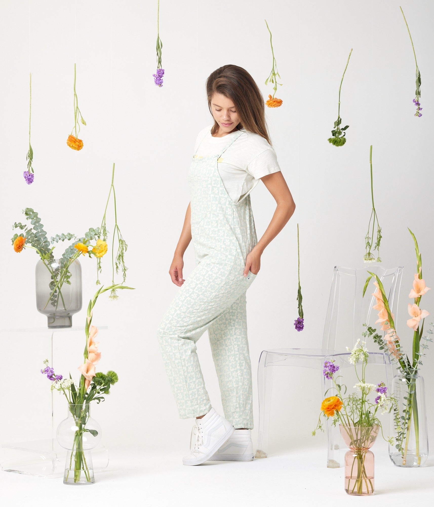 Rhythm Adjustable Overall - Mint Floral