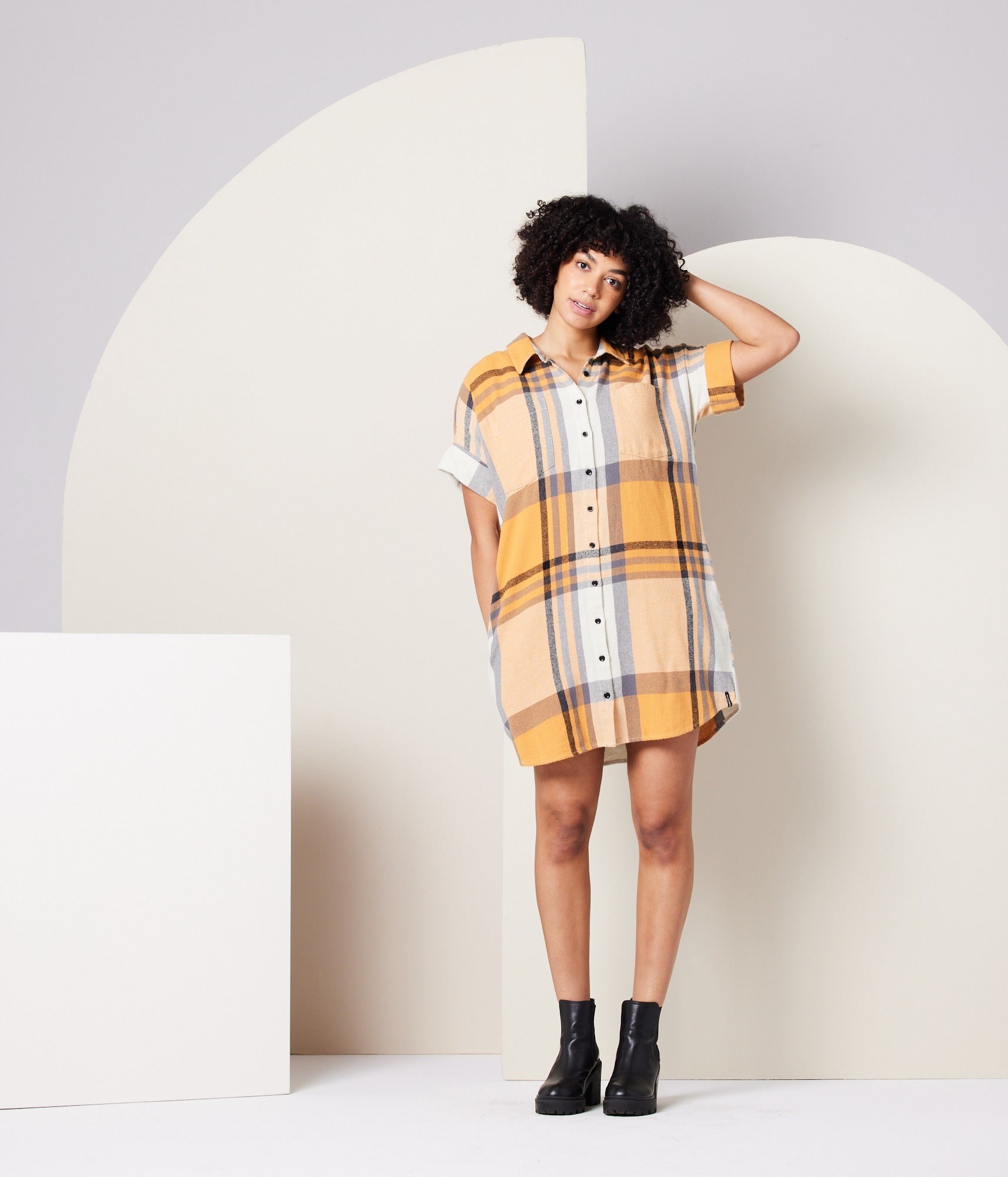 Amaris Dress - Apricot Plaid