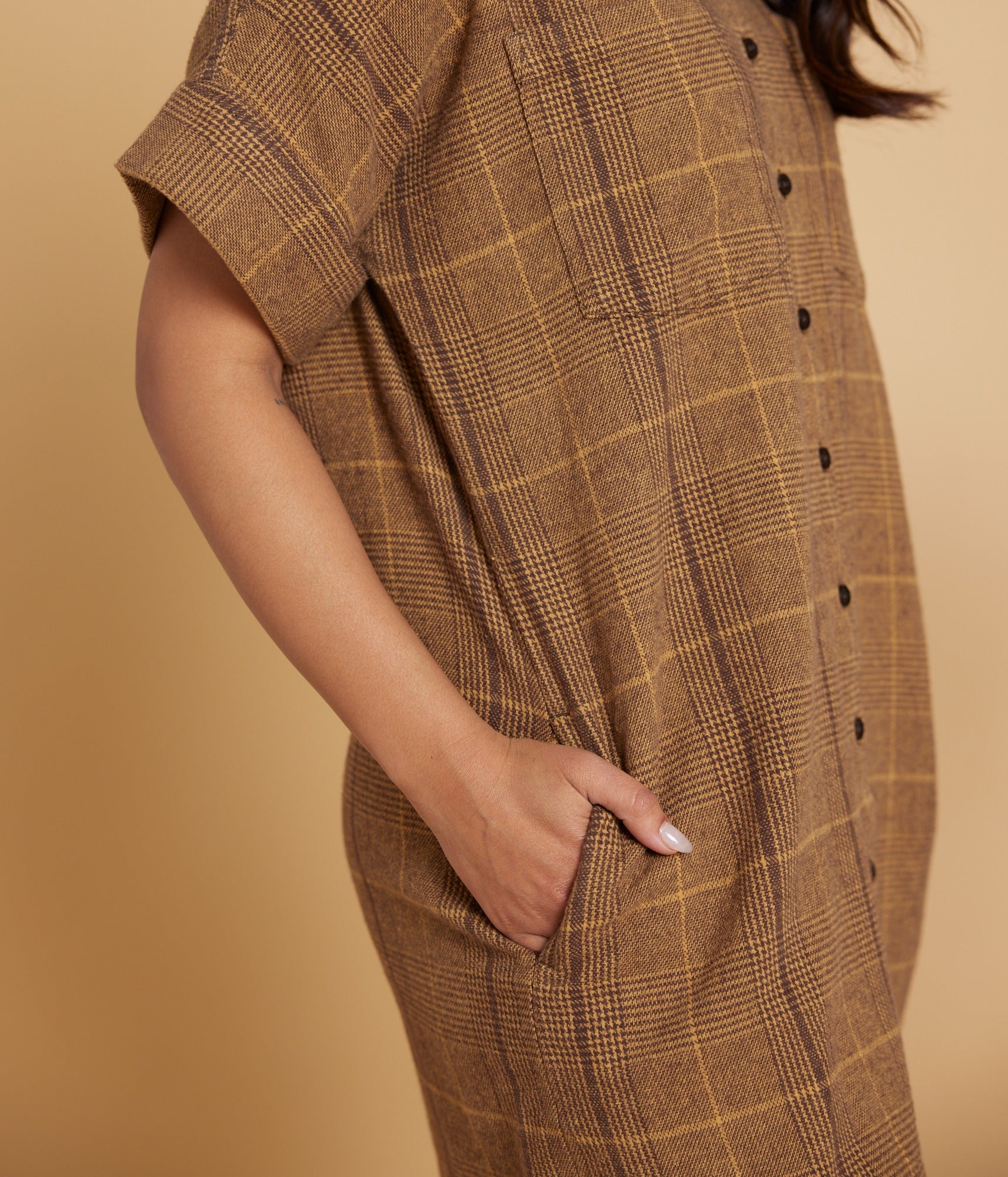 Amaris Dress - Bronze Plaid