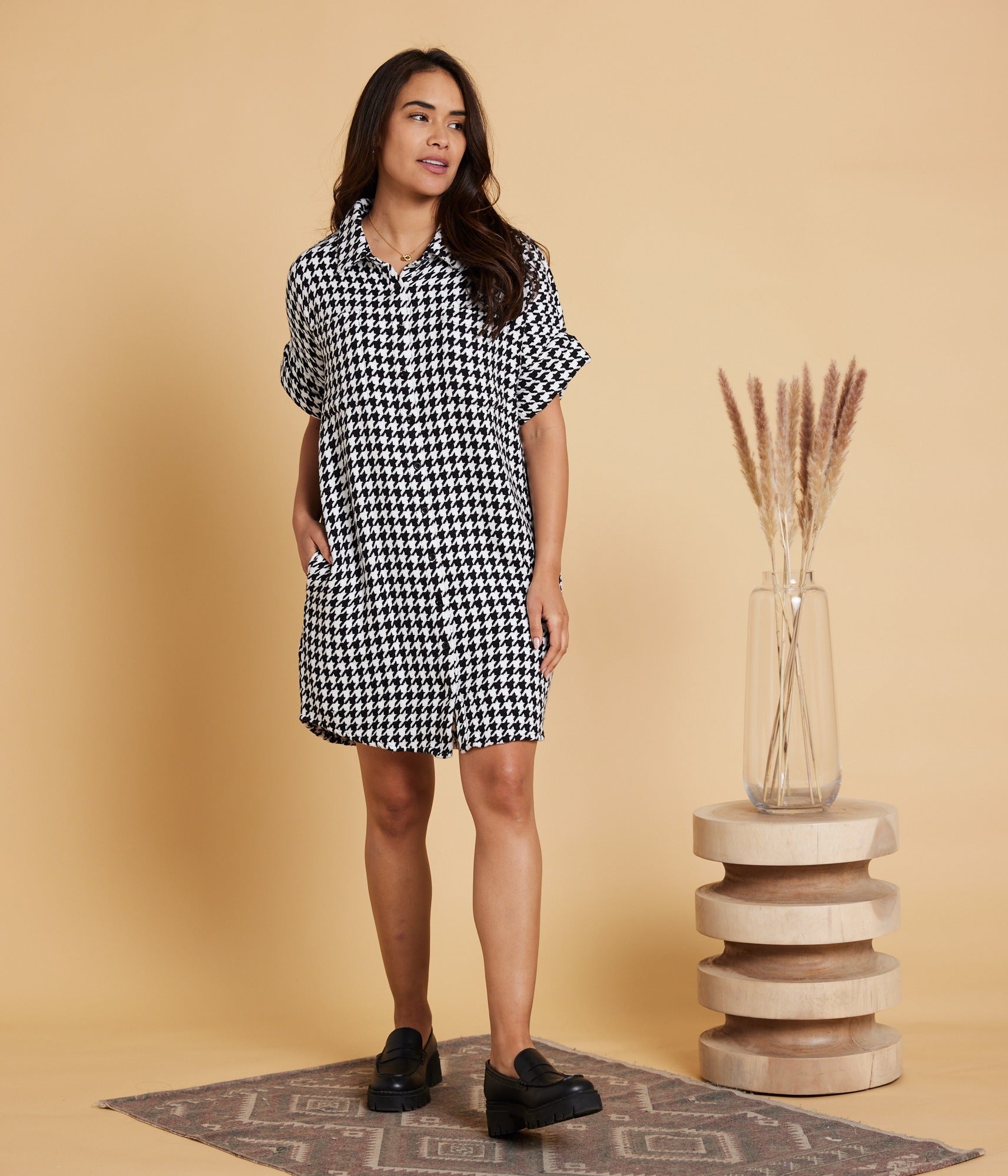 Amaris Dress - Houndstooth Black/Pearl