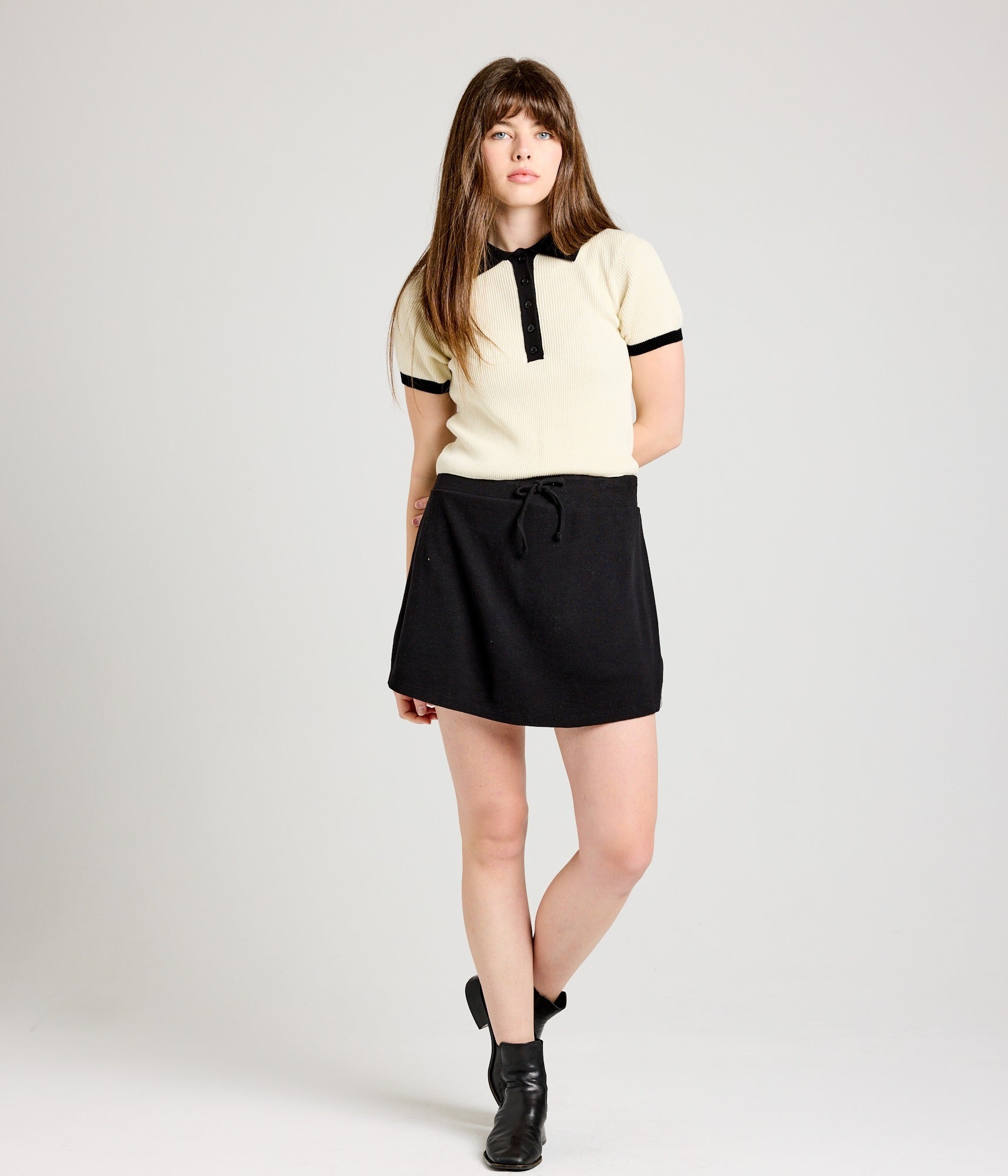 Zuri Knit Polo Top - Pearl