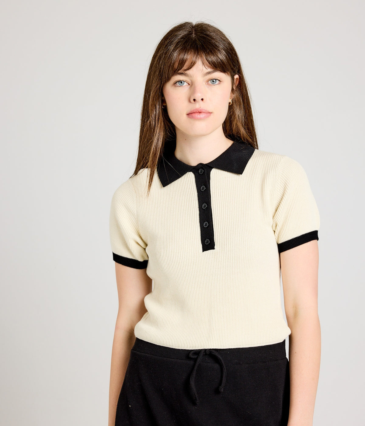 Zuri Knit Polo Top - Pearl