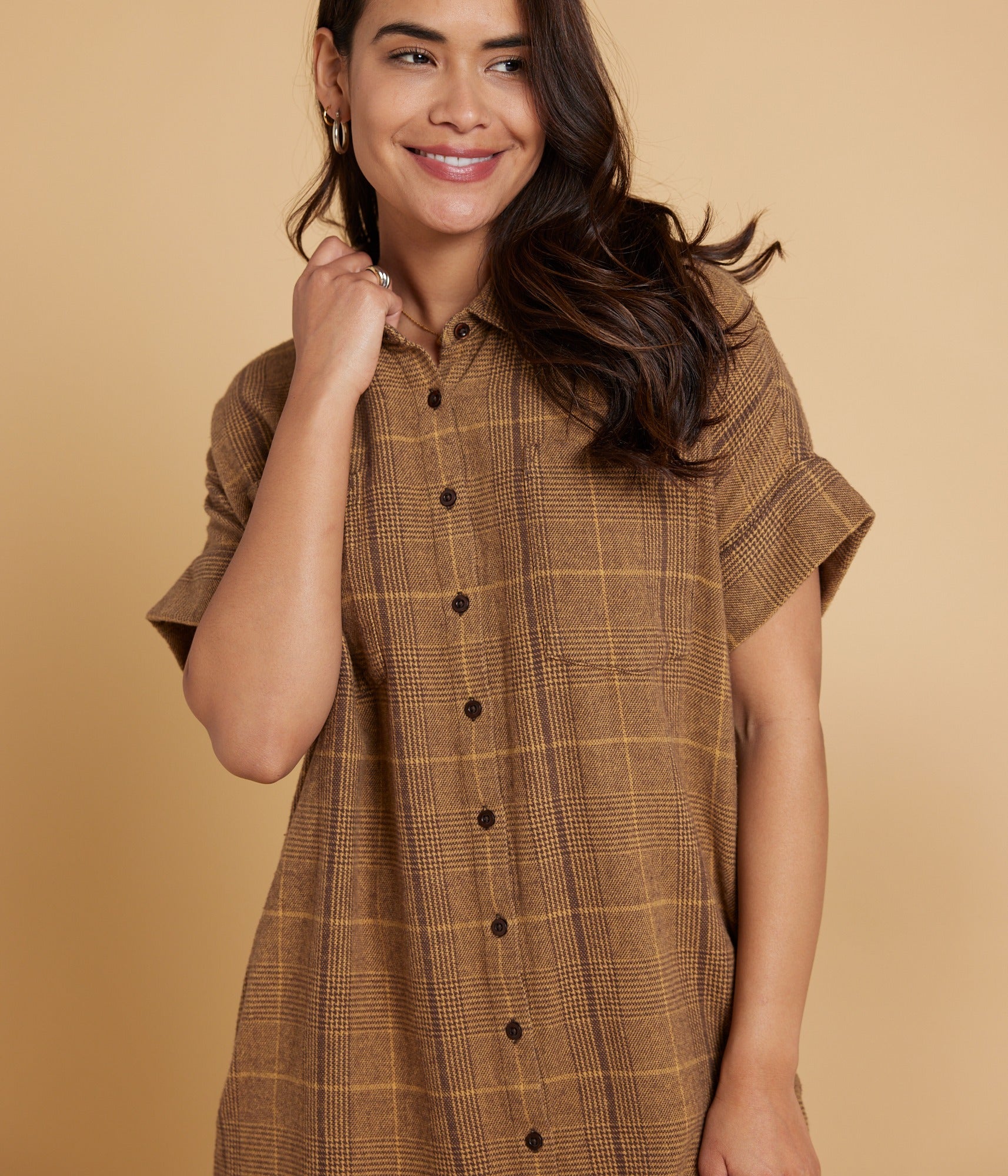 Amaris Dress - Bronze Plaid