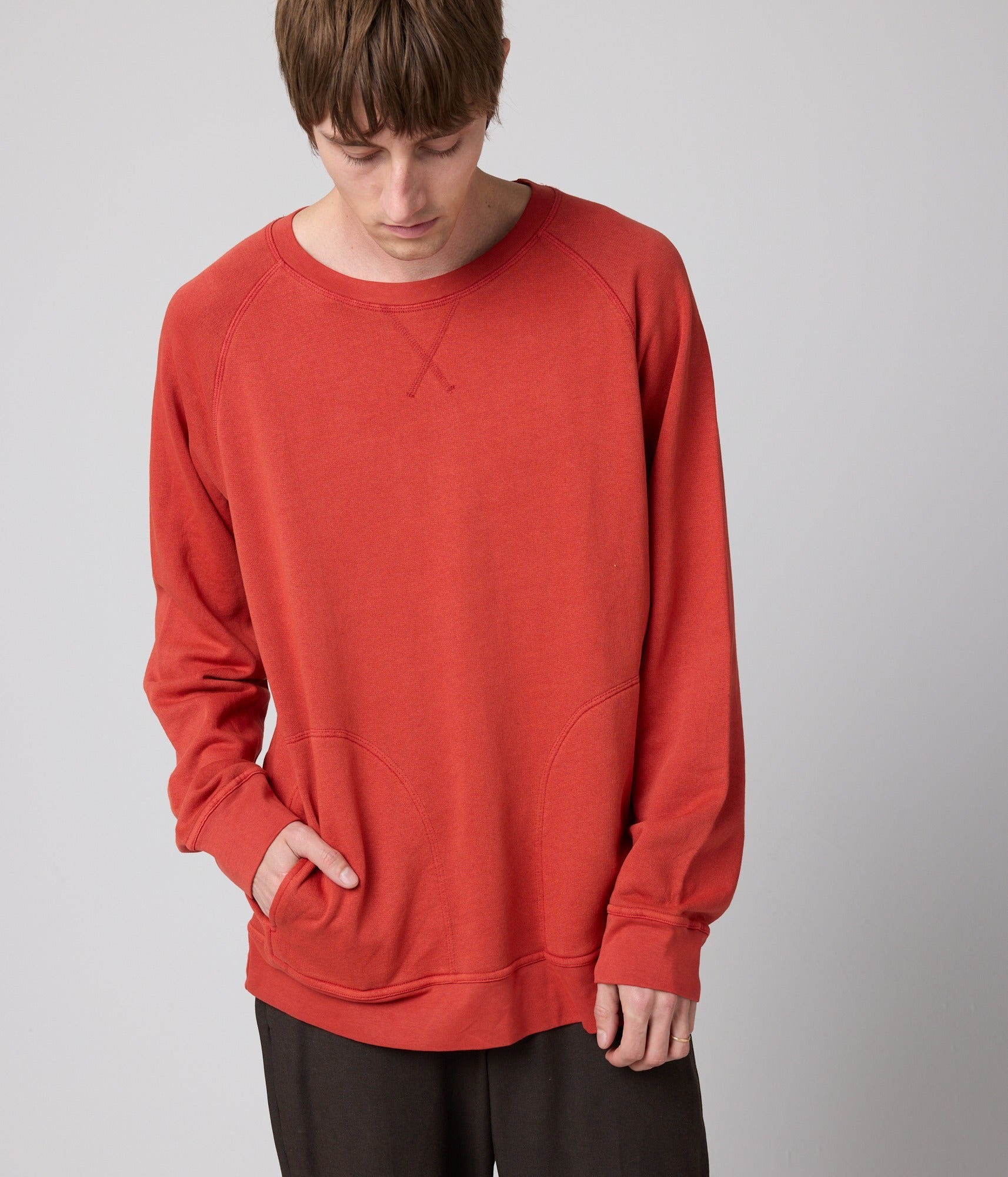 Unisex Pocket Crewneck Sweatshirt - Red