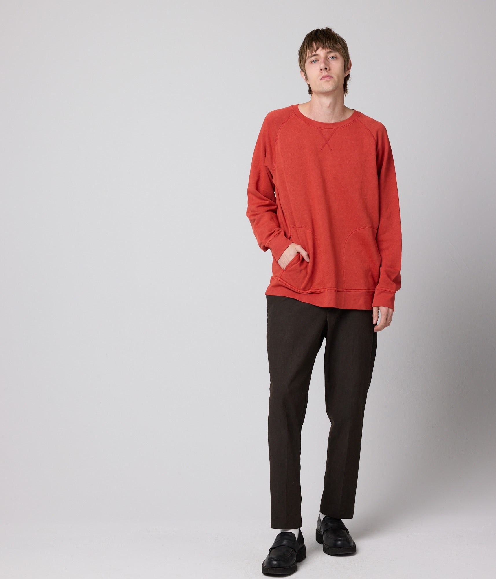 Unisex Pocket Crewneck Sweatshirt - Red