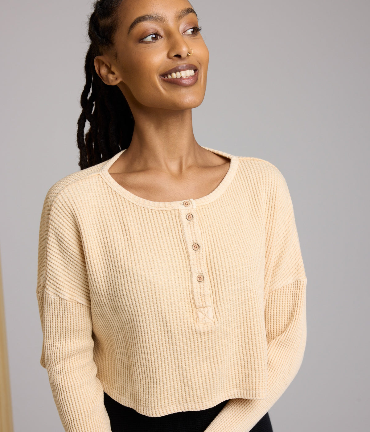 Cris Waffle Knit Top - Dusty Peach