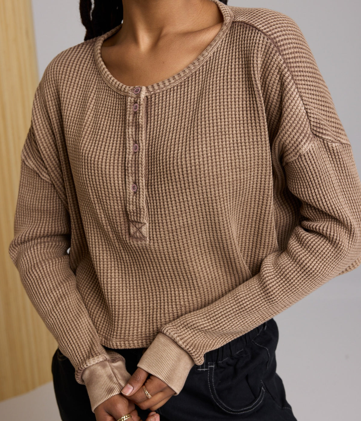 Cris Waffle Knit Top - Pinto