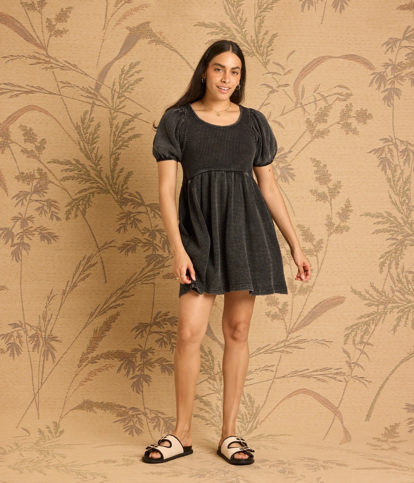 Ethel Waffle Knit Dress - Black