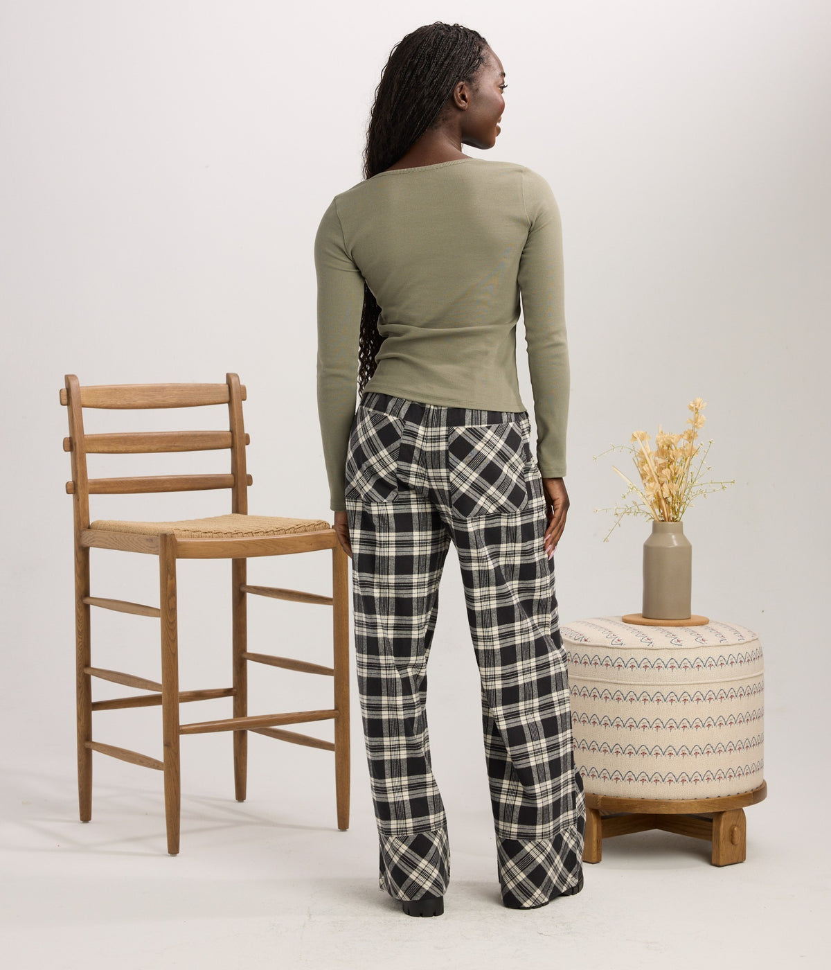 Ciara Flannel Pant - Black/Pearl
