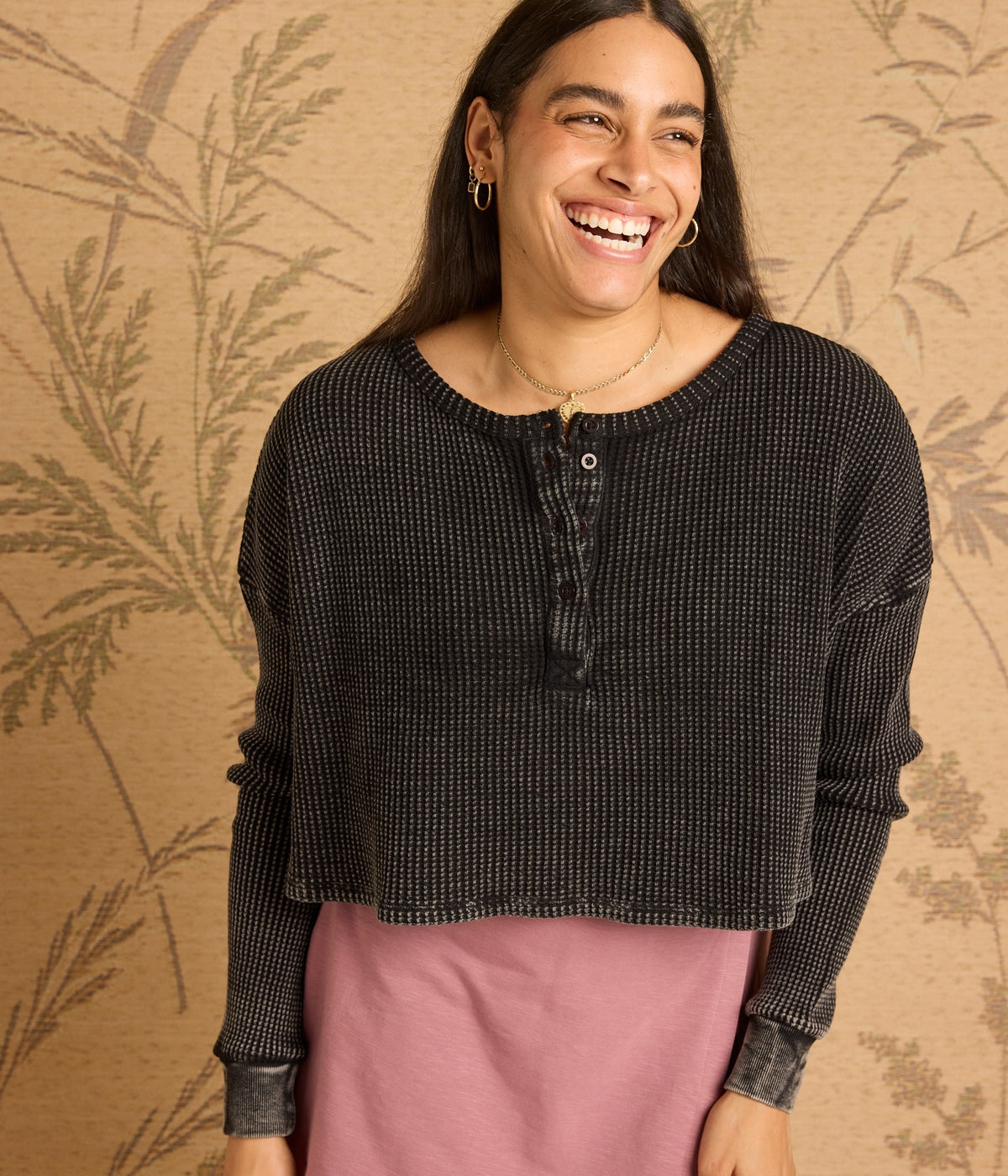 Cris Waffle Knit Top - Black