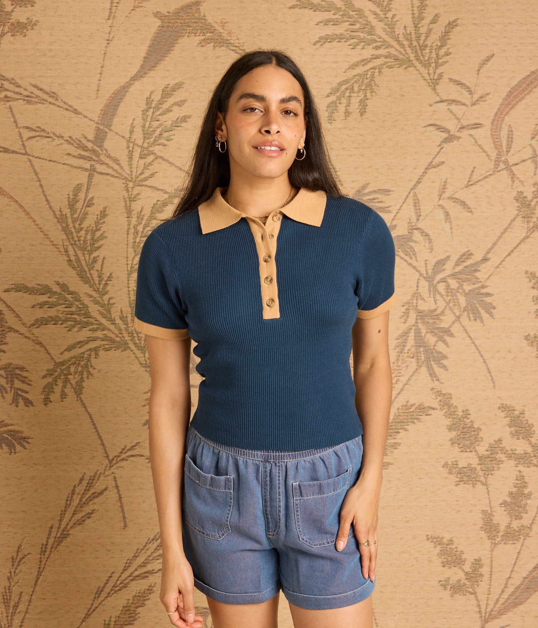 Zuri Knit Polo Top - Sapphire