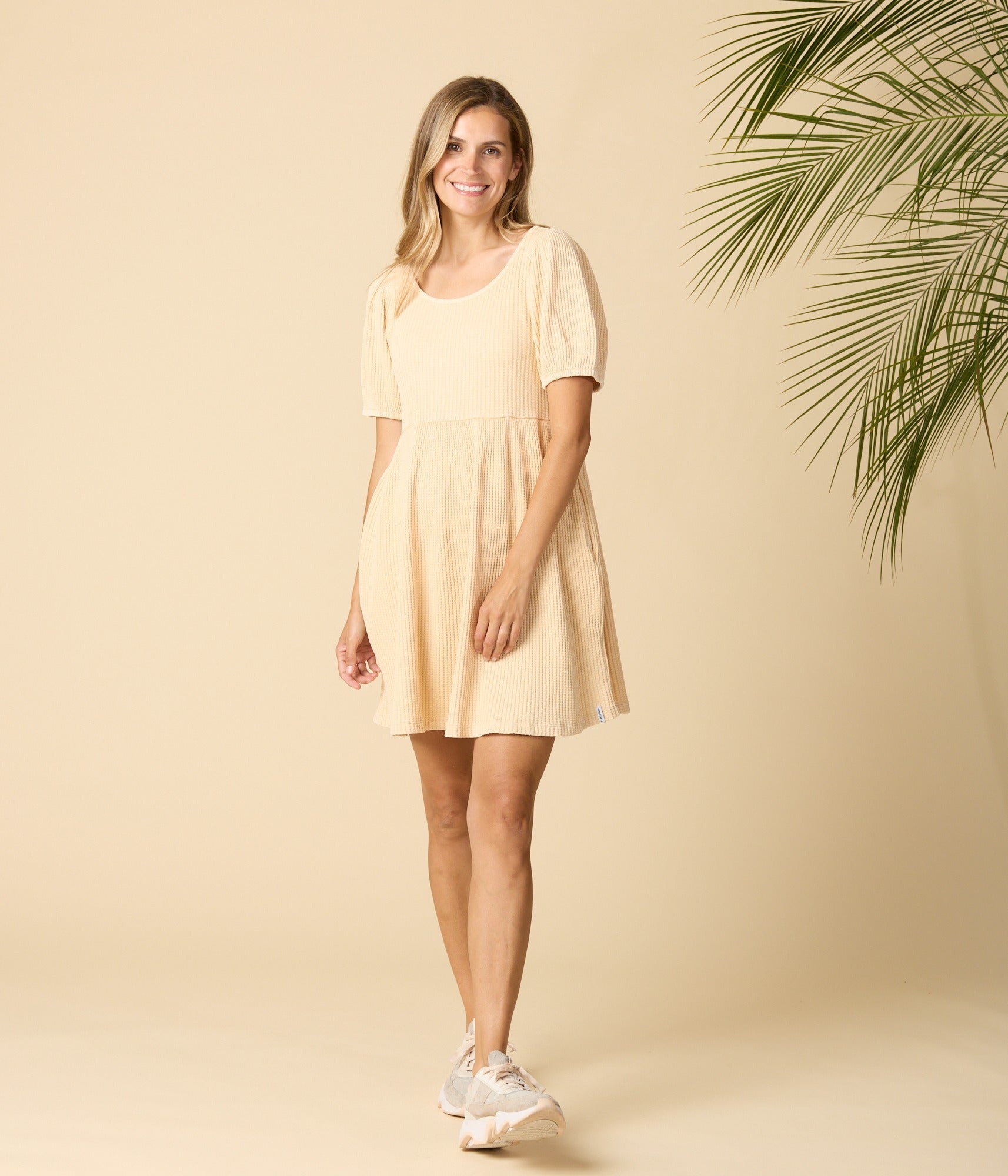 Ethel Waffle Knit Dress - Dusty Peach
