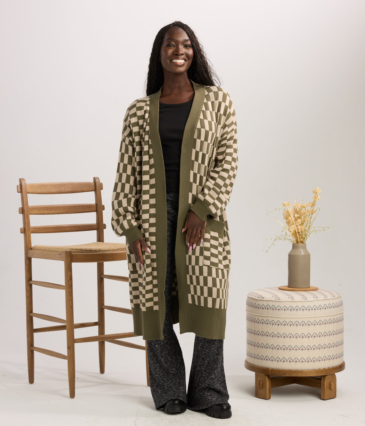 Baldwin Long Cardigan - Lunar/Pine